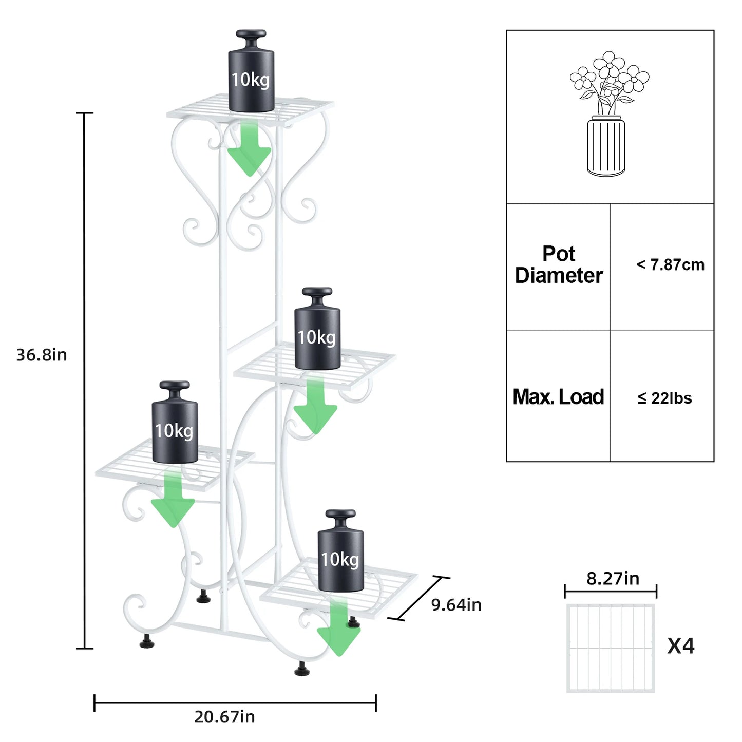 Four Tier Metal Plant Stand For Indoor Outdoor Garden Display