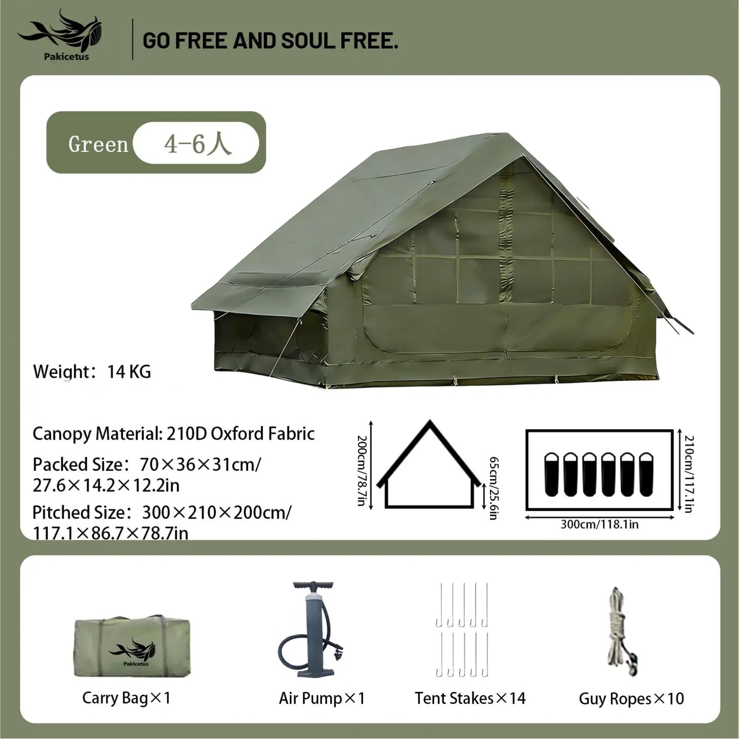 Pakicetus Quick Setup Inflatable Camping Tent Waterproof Family Air Tent