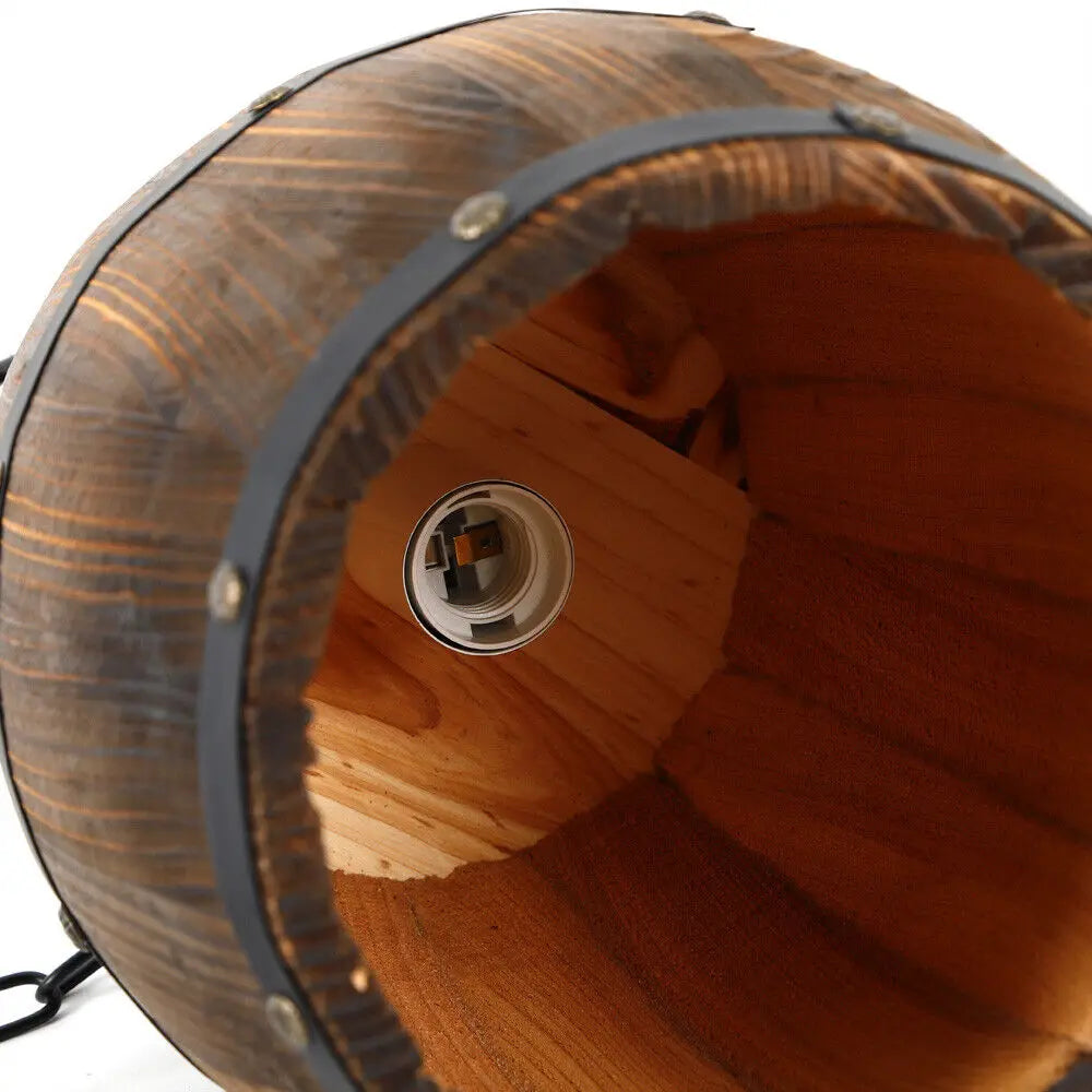 Vintage Wood Wine Barrel Pendant Ceiling Light For Cafe Bar