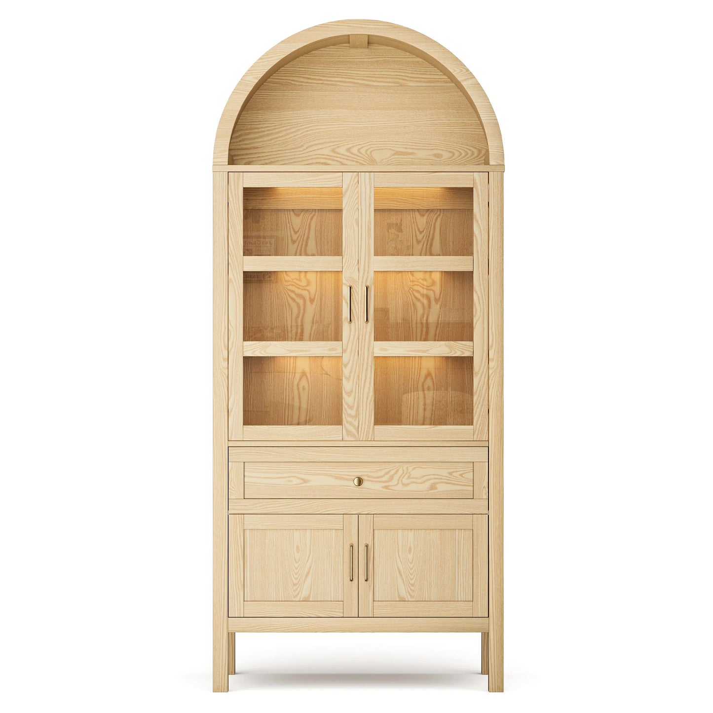 Cottinch Arched Wood Cabinet Featuring Led Lights And Adjustable Shelves