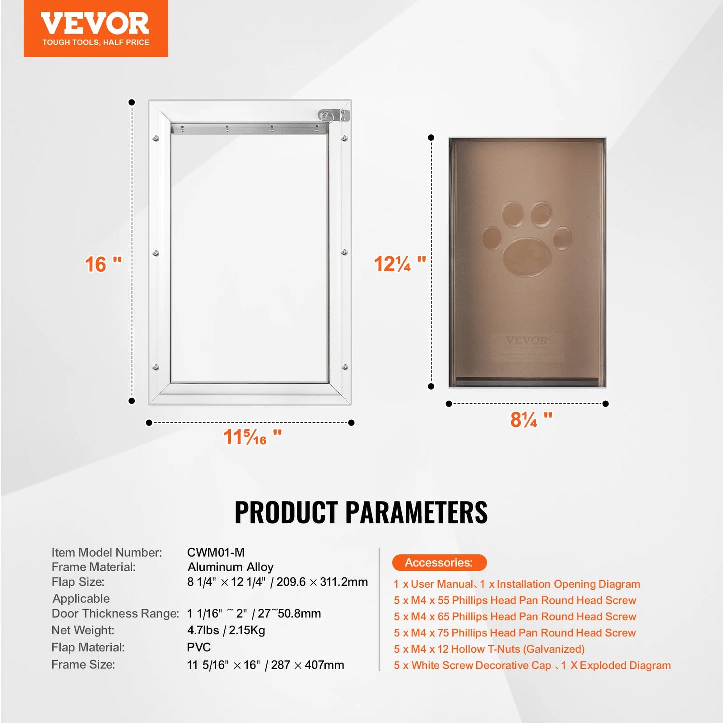 Interior Exterior Weatherproof Aluminum Pet Door With Secure Flap