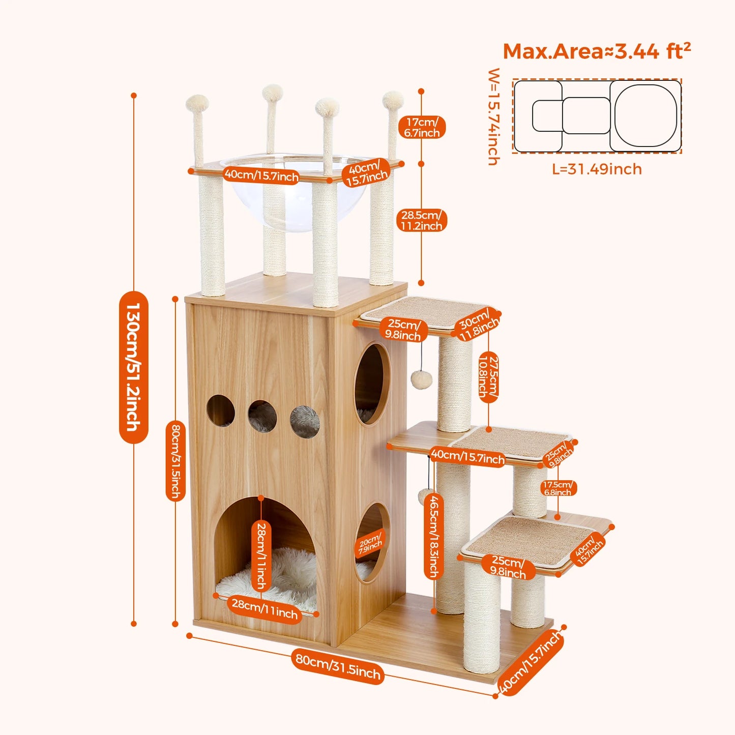 Pawz Wooden Cat Tower With Scratching Posts Hammock And Perch