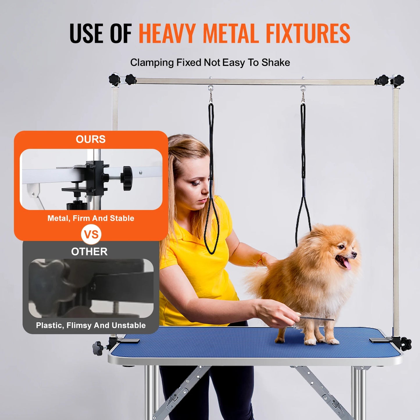 Foldable Stainless Steel Pet Grooming Table With Dual Arms