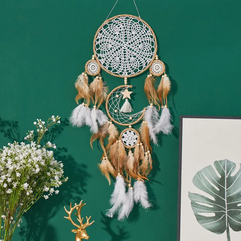 Handcrafted Dream Catcher With Moon And Sun Design Wall Decor