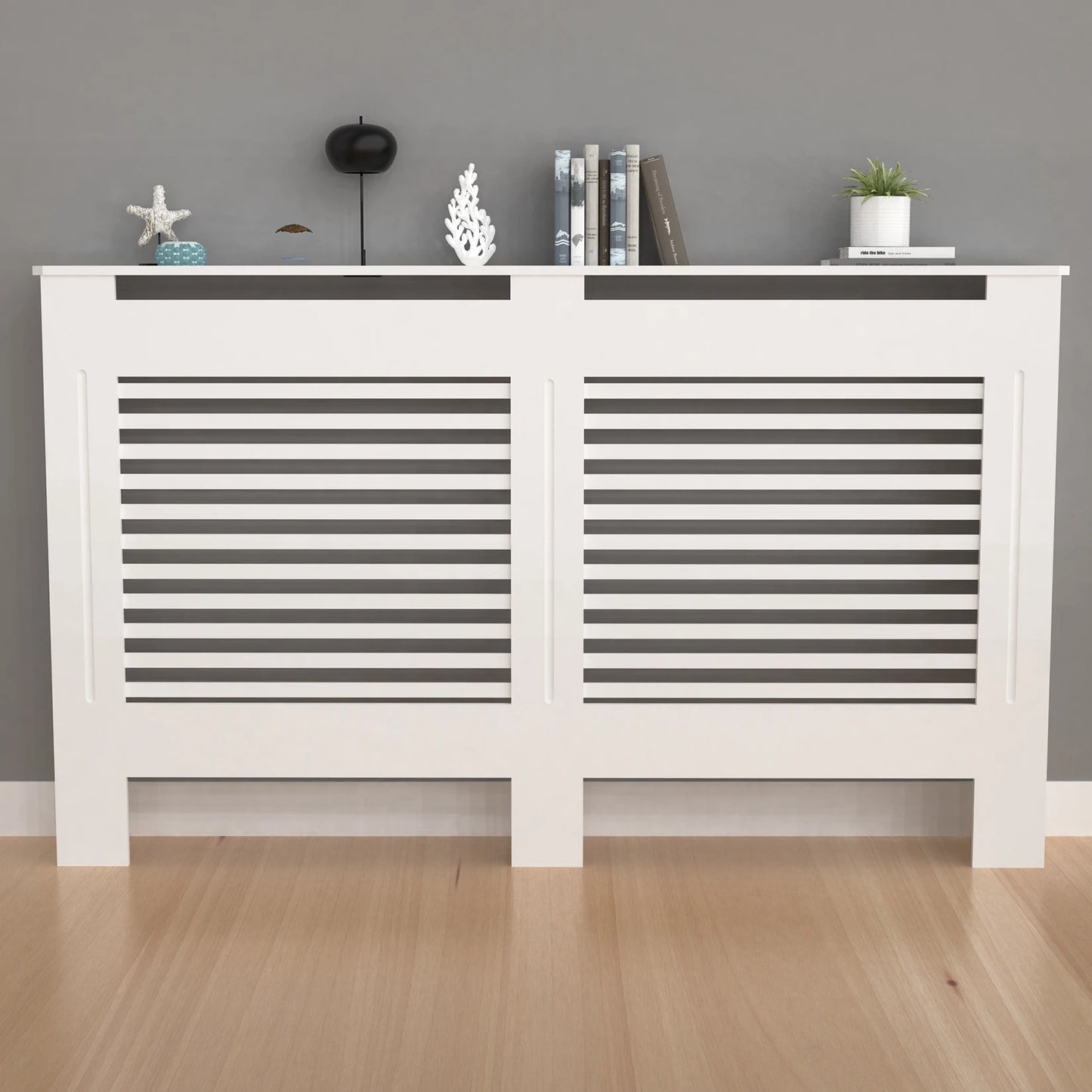 Modern Wood Radiator Cover With Storage Shelf And Grill Design