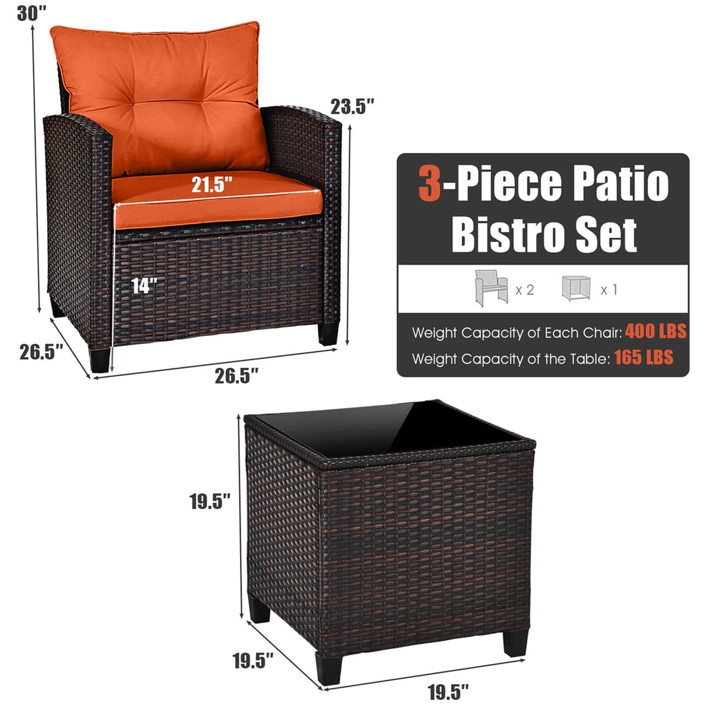 Homasis Outdoor Patio Rattan Conversation Set With Cushioned Seating