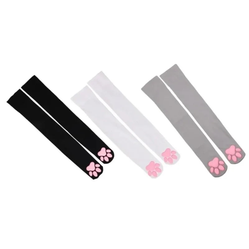 Premium Elastic Thigh High Stockings With Cute Paw Detail Pattern