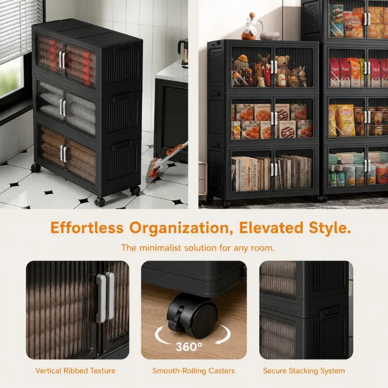 Five Tier Foldable Storage Cabinet With Wheels And Double Doors