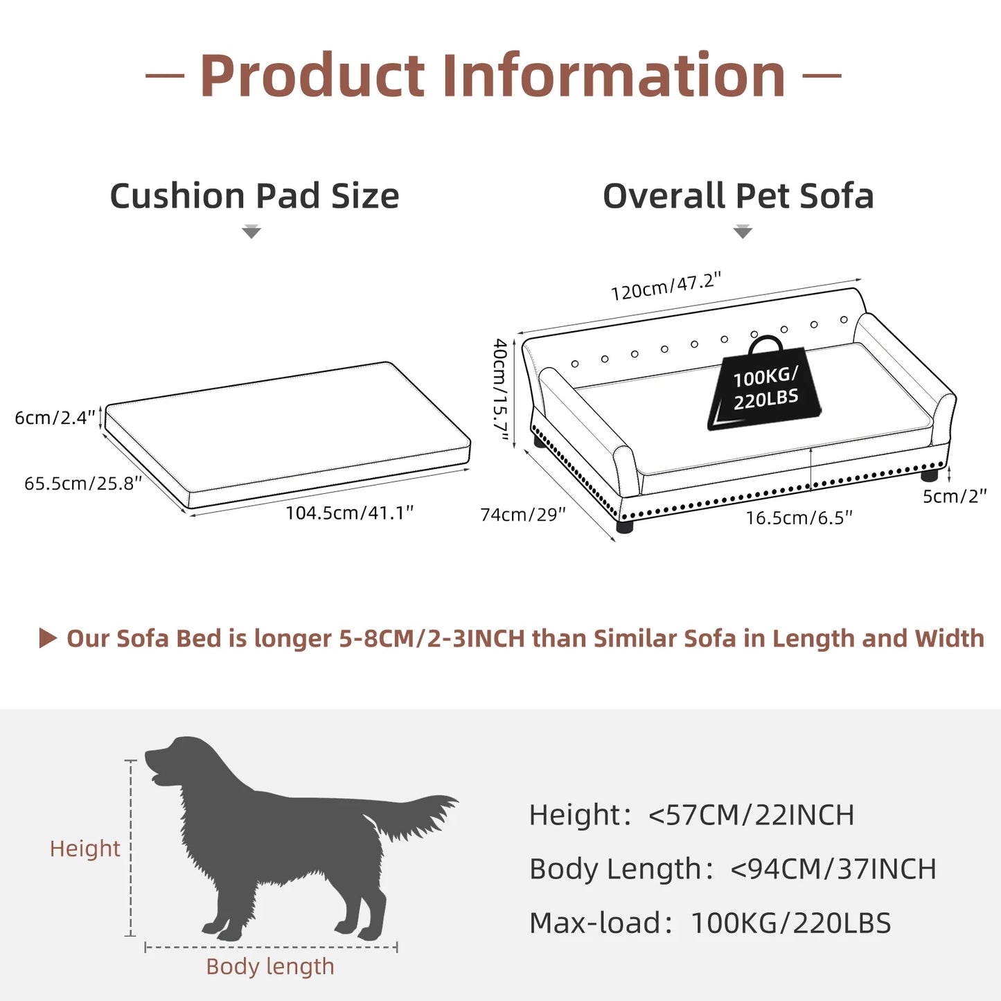 Bingopaw Elevated Dog Sofa With Removable Microfiber Cushion