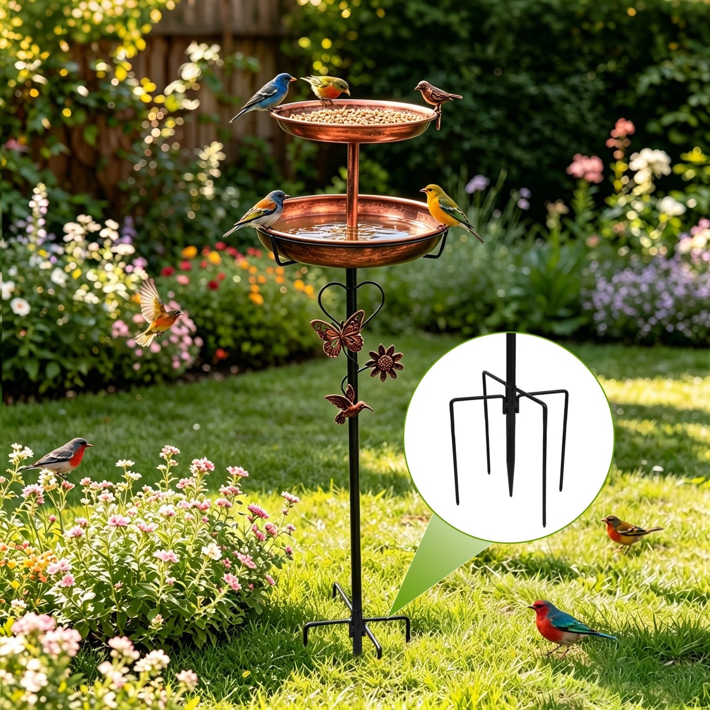 Double Layer Metal Bird Bath Stand For Outdoor Garden Decor
