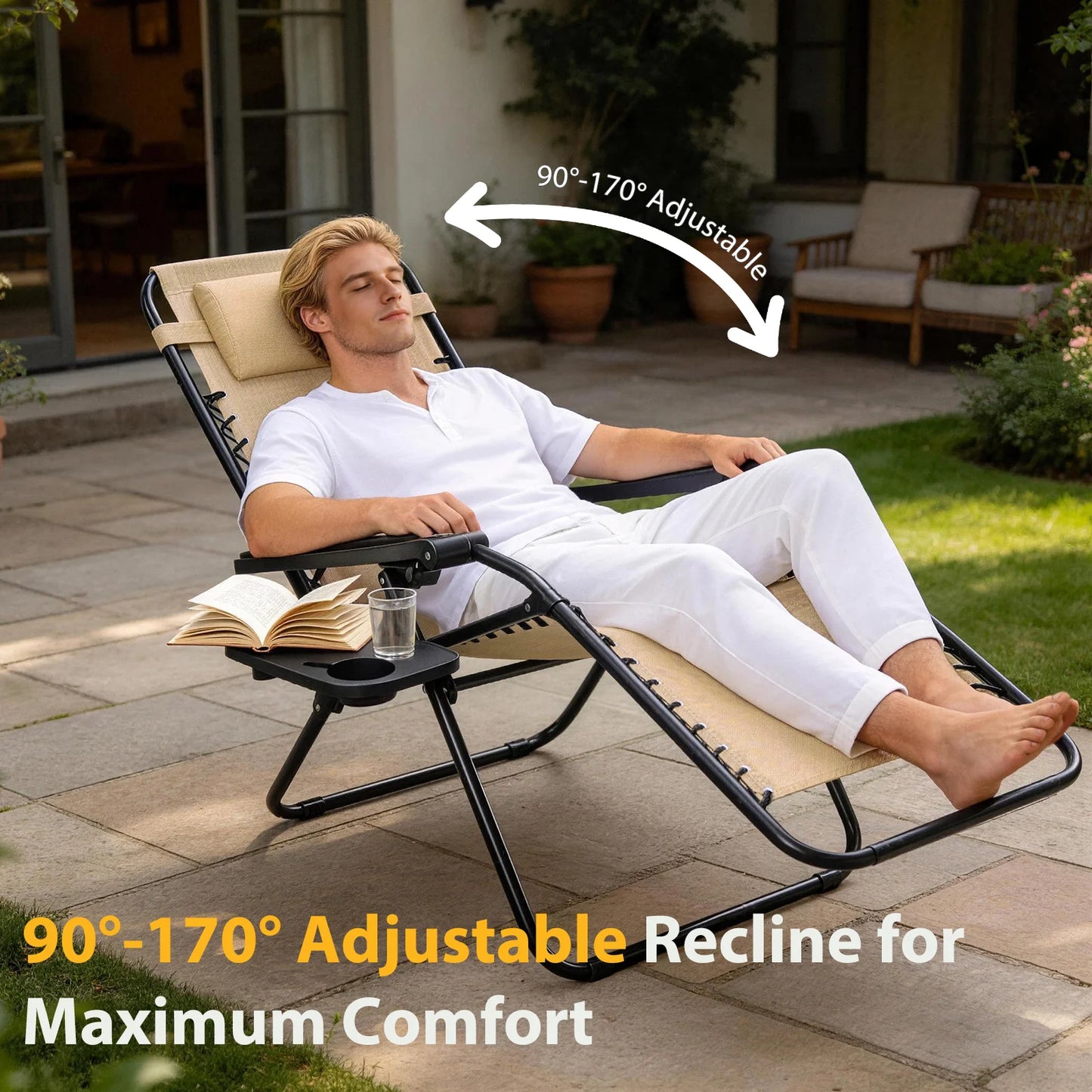 JHK Zero Gravity Outdoor Folding Recliner With Cup Holder