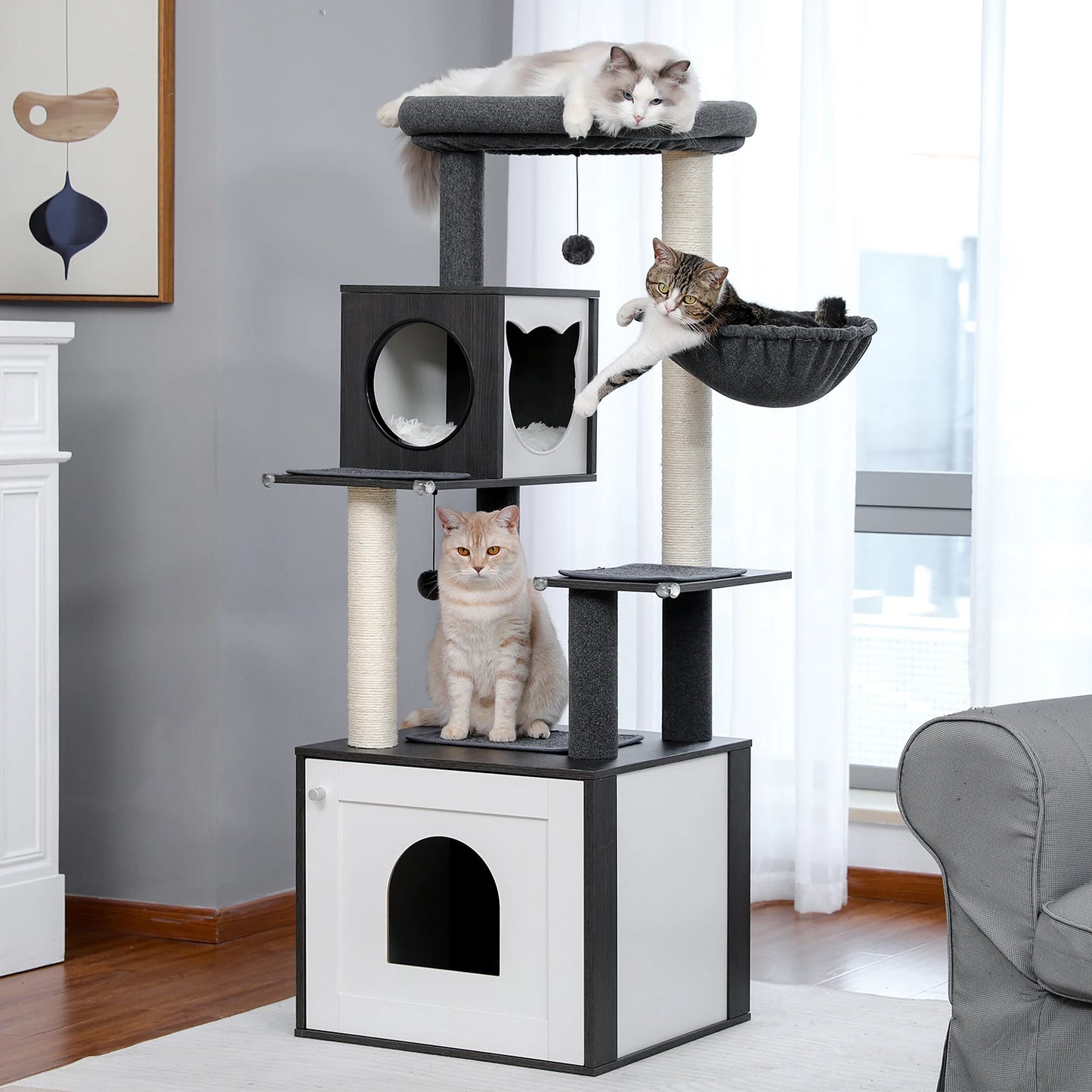Pawz Wooden Cat Tower With Scratching Posts Hammock And Perch