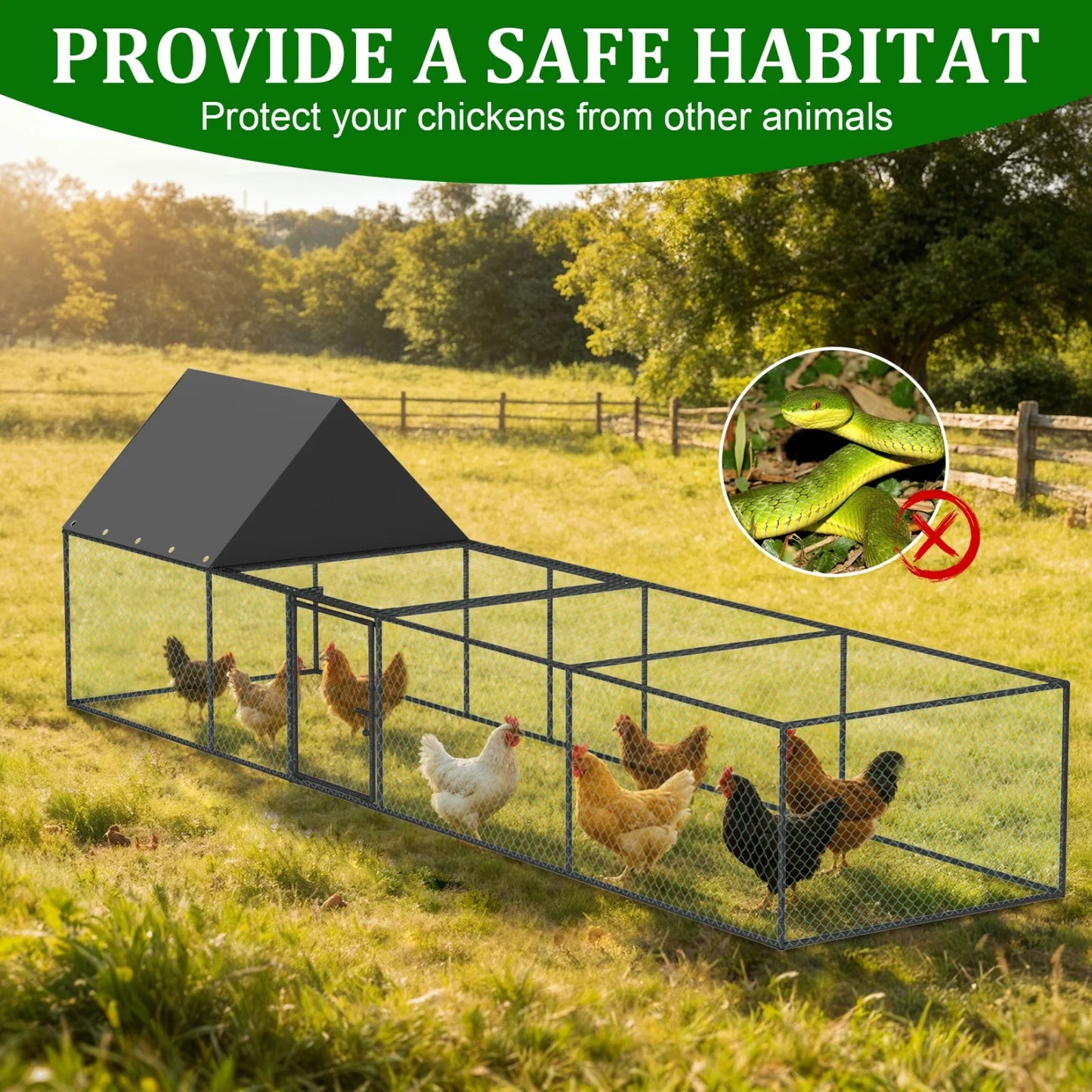 Bingopaw Metal Chicken Coop Walk-in Run Fence With Nylon Netting