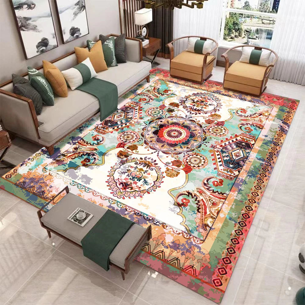 European Retro Geometric Polyester Area Rug For Bedroom Decor