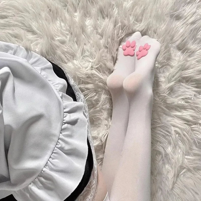 Premium Elastic Thigh High Stockings With Cute Paw Detail Pattern