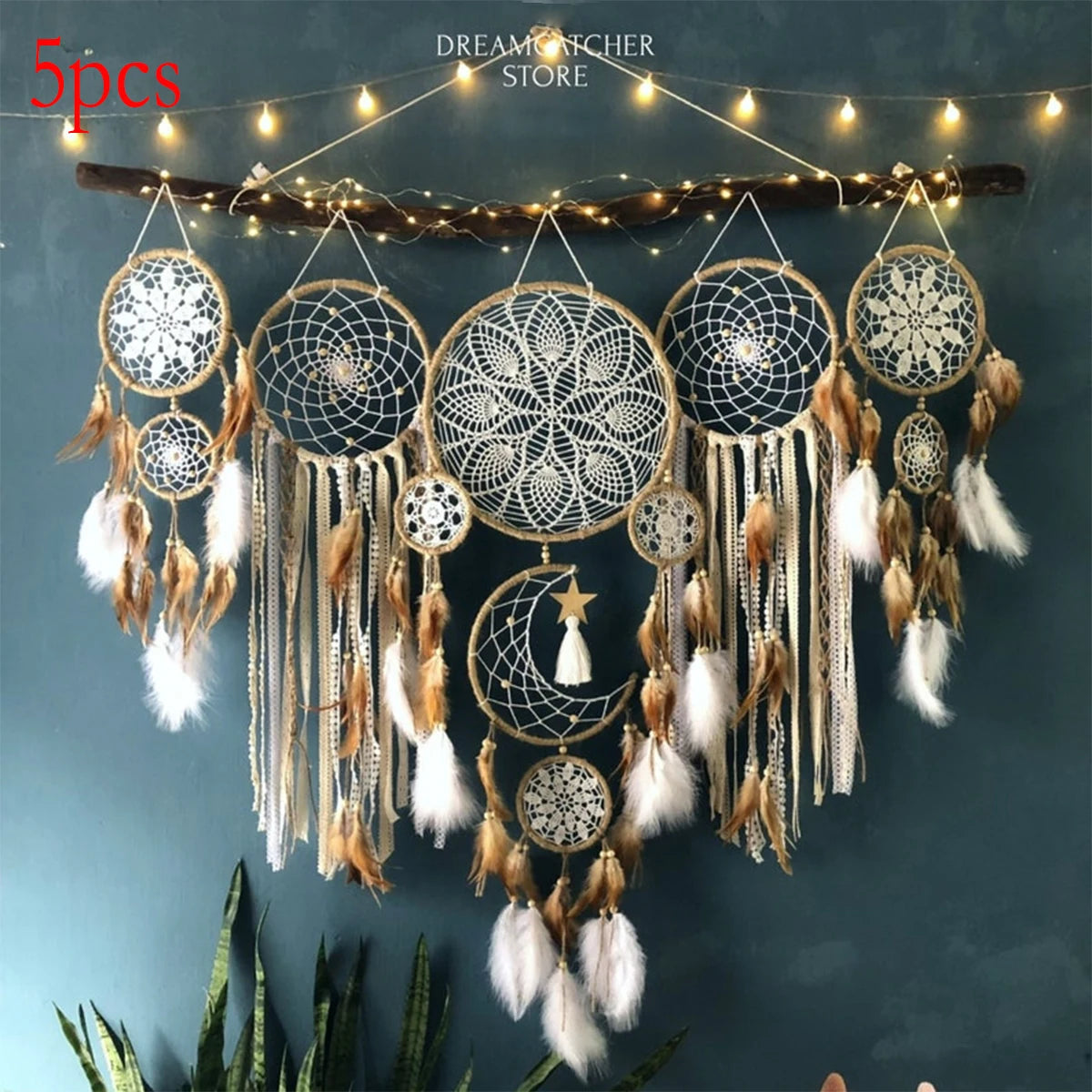 Handcrafted Dream Catcher With Moon And Sun Design Wall Decor