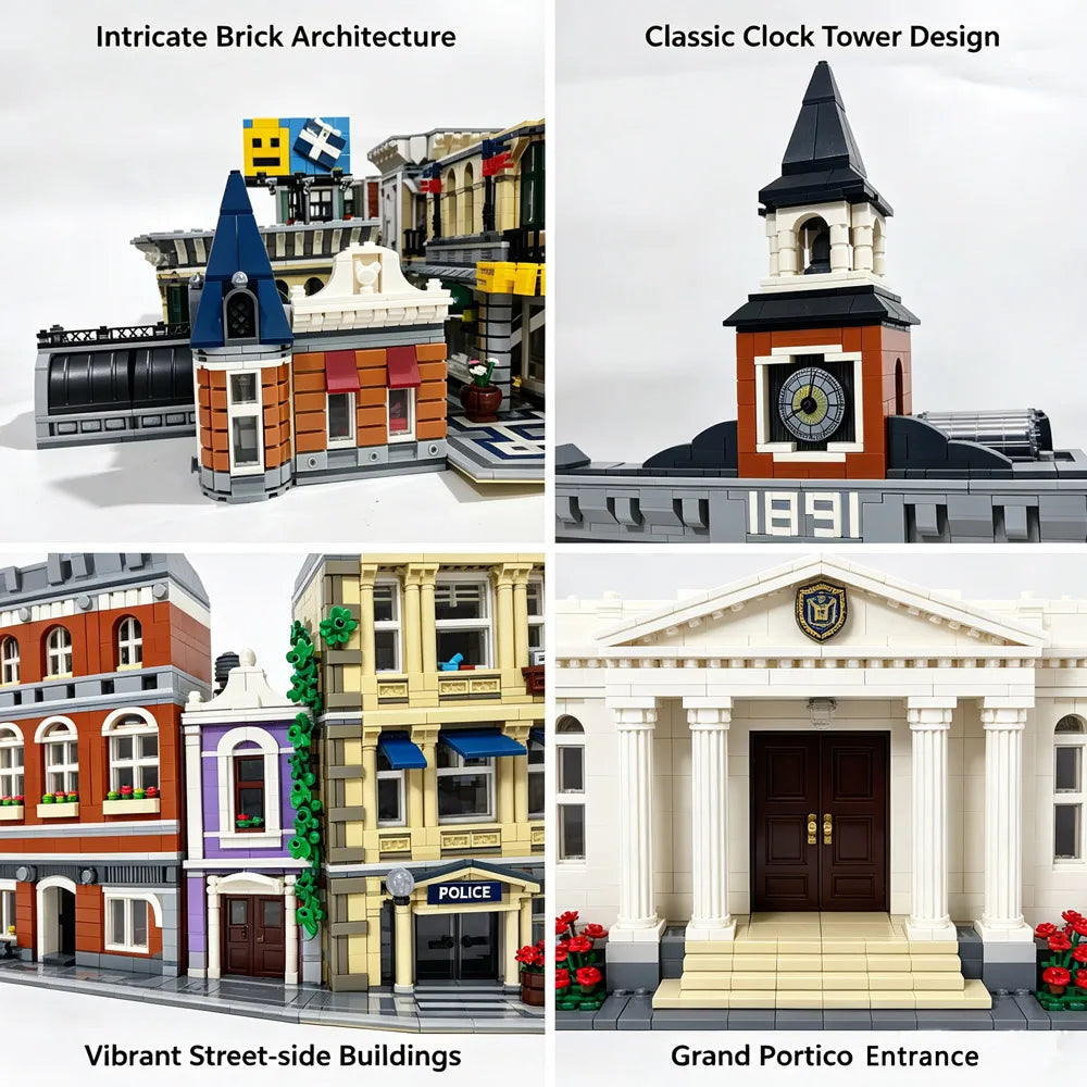 Grand Emporium City House Street View Building Blocks Set With Police Station And Town Hall Models For Display