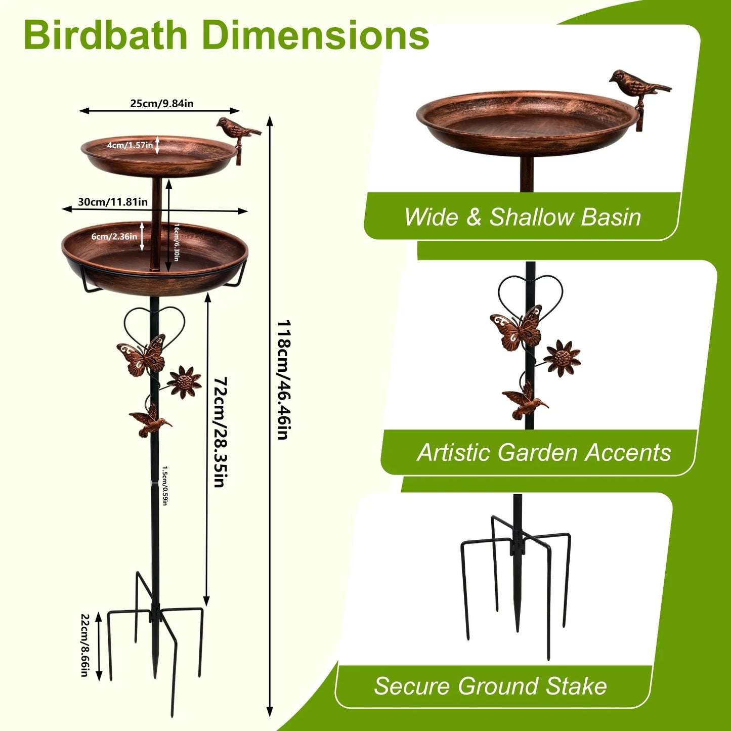 Double Layer Metal Bird Bath Stand For Outdoor Garden Decor