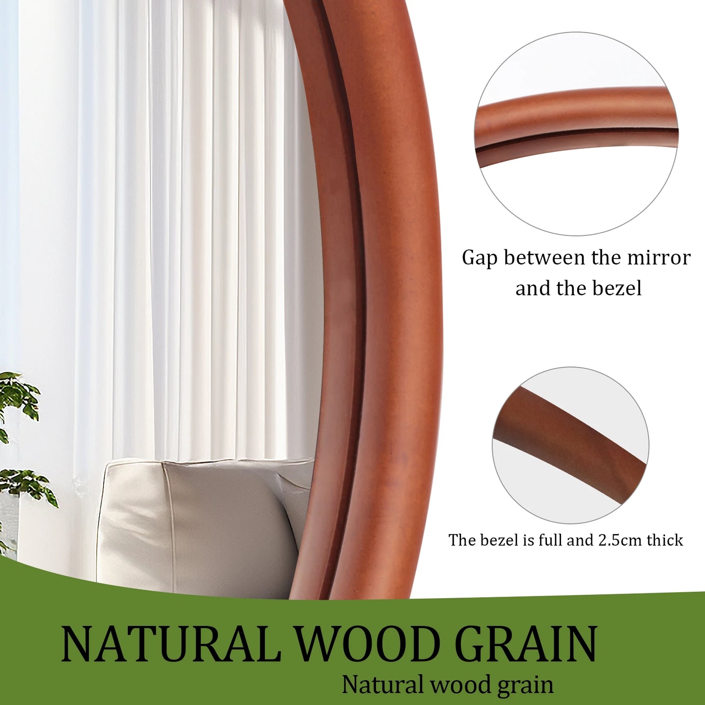 Mid Century Asymmetrical Wood Frame Wall Mirror Decorative Accent