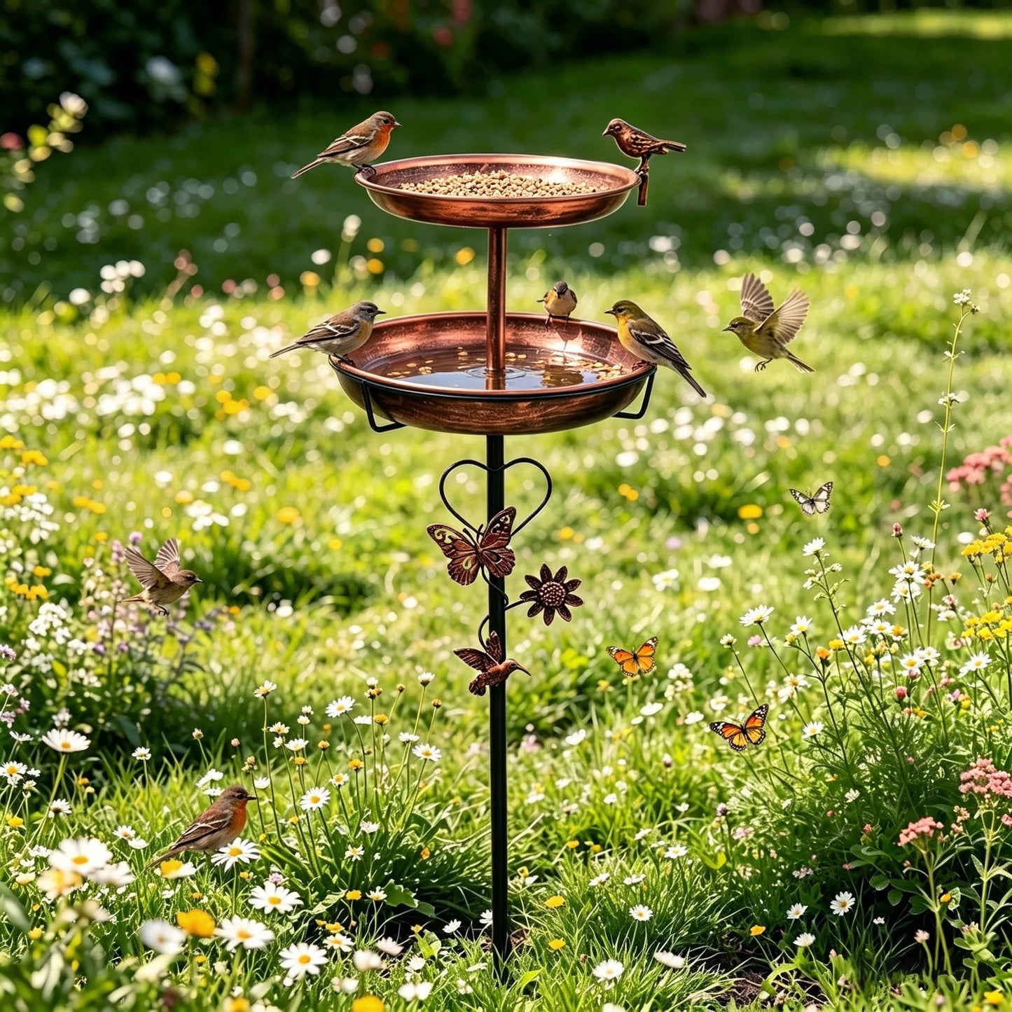 Double Layer Metal Bird Bath Stand For Outdoor Garden Decor