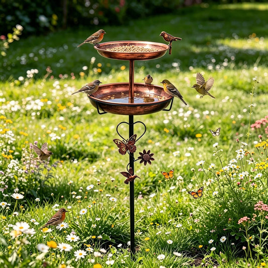 Double Layer Metal Bird Bath Stand For Outdoor Garden Decor