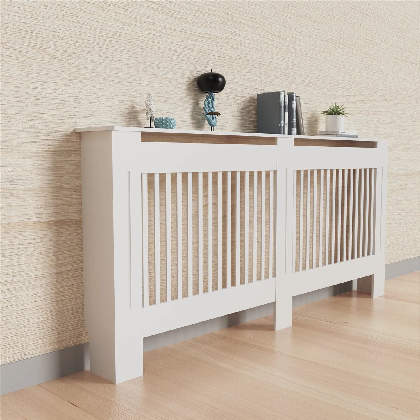 Modern Wood Radiator Cover With Storage Shelf And Grill Design