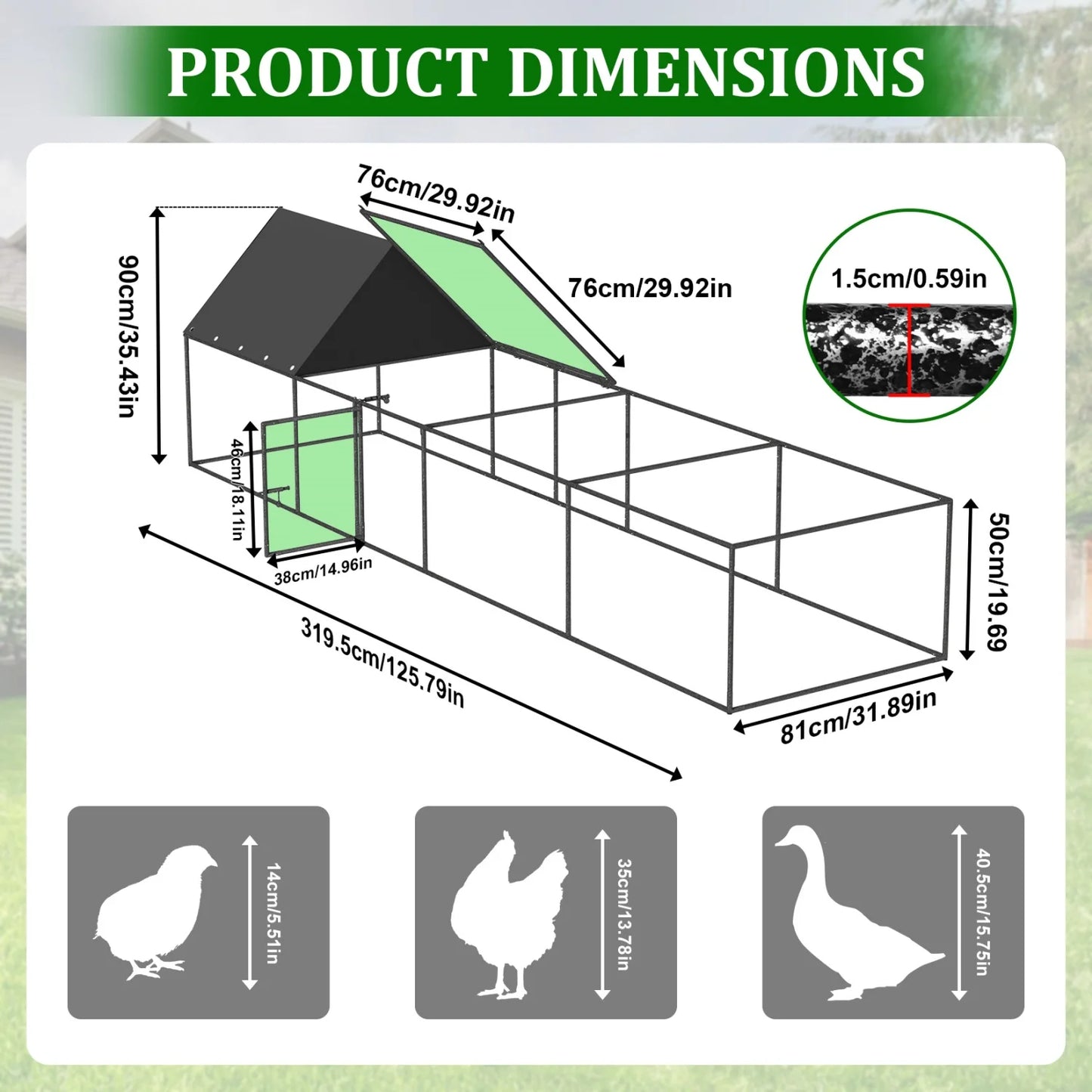 Bingopaw Metal Chicken Coop Walk-in Run Fence With Nylon Netting