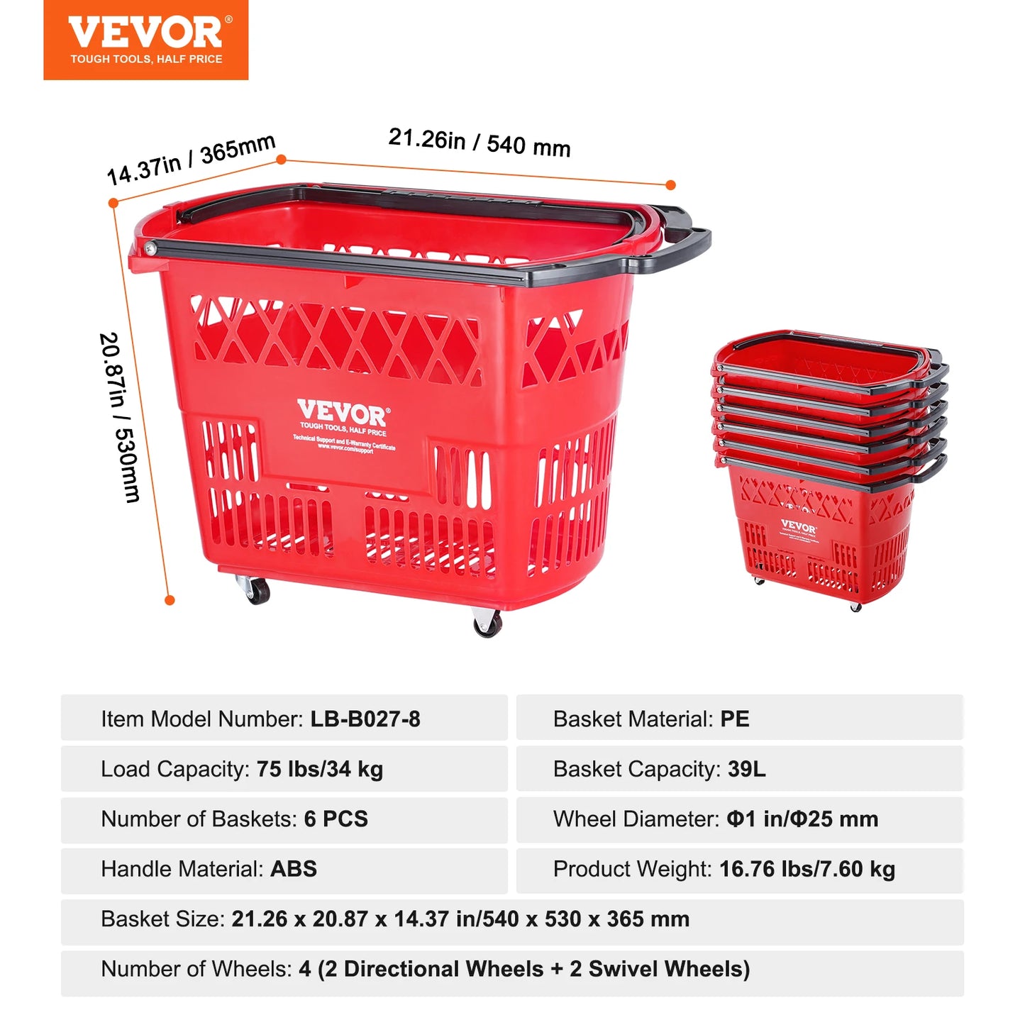 Portable Six Piece Rolling Shopping Carts With Smooth Wheels