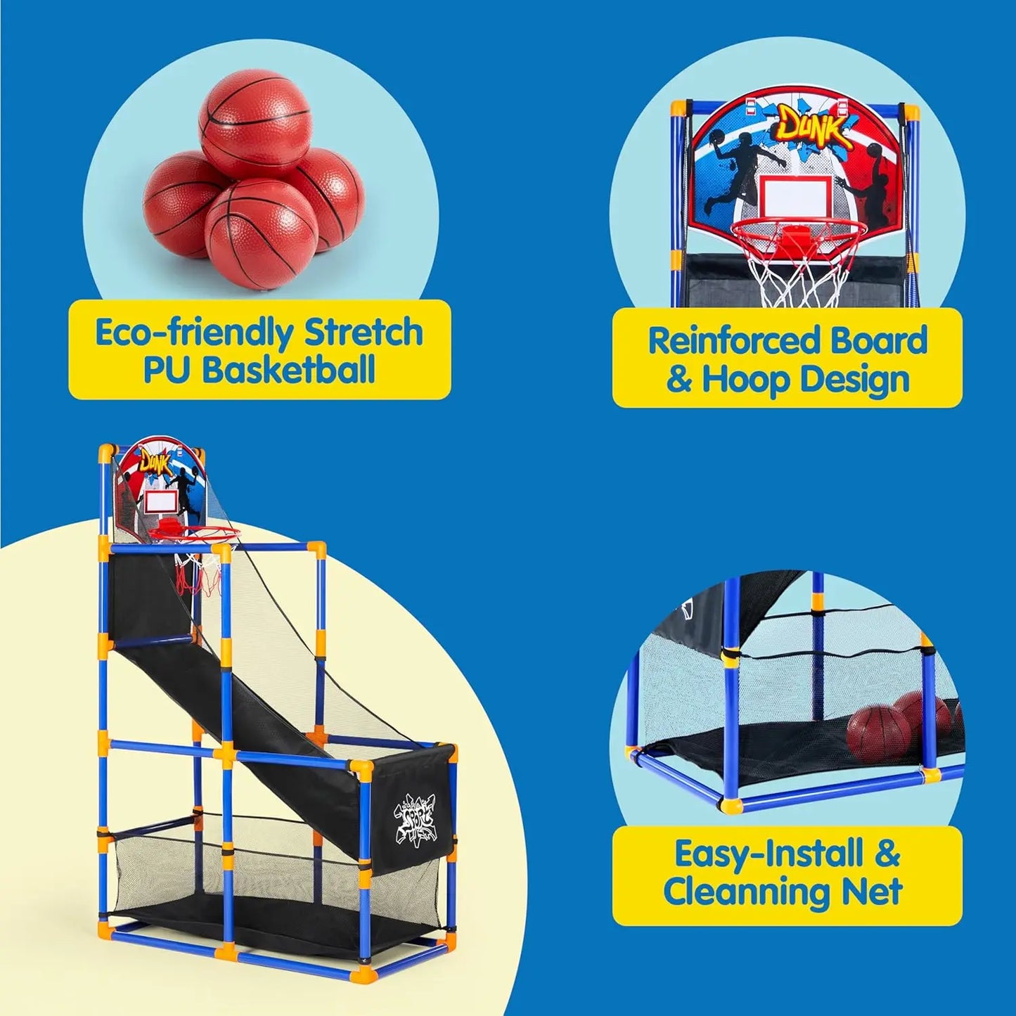 Joyfy Kids Arcade Basketball Set With Four Inflatable Play Balls