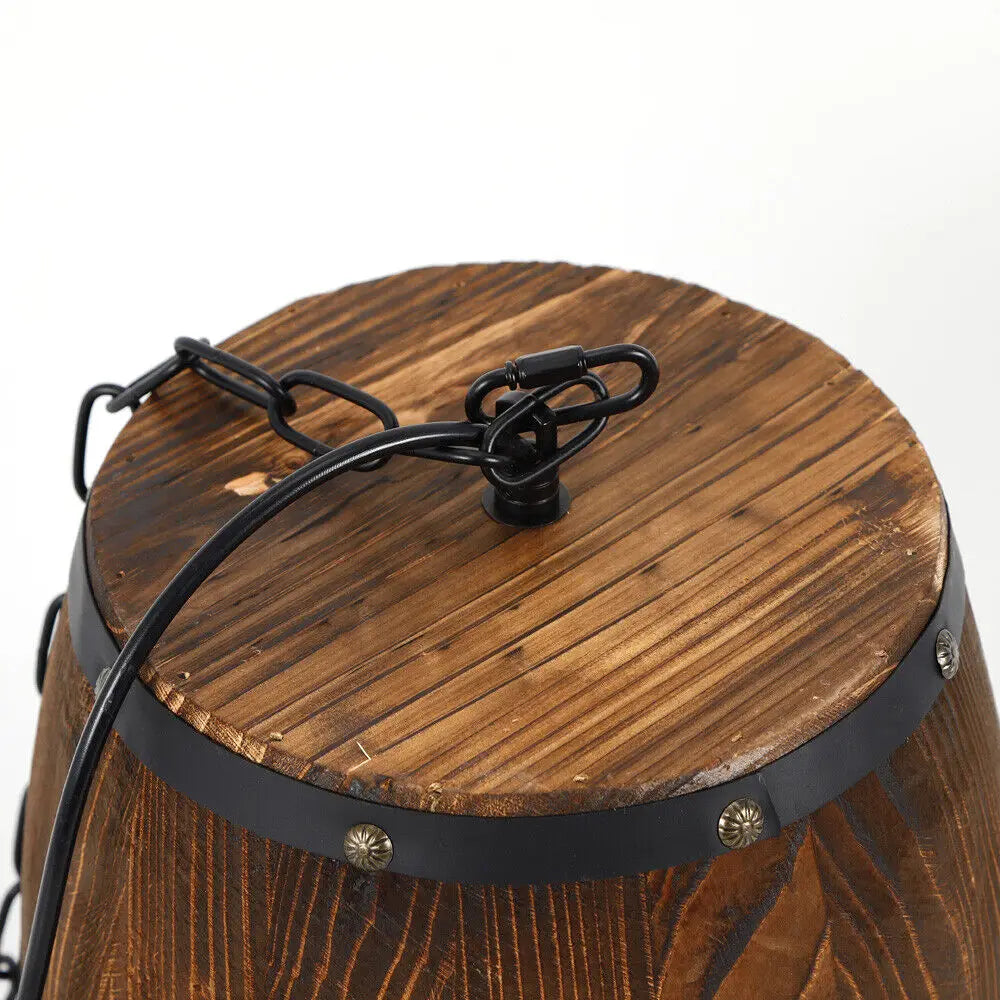 Vintage Wood Wine Barrel Pendant Ceiling Light For Cafe Bar