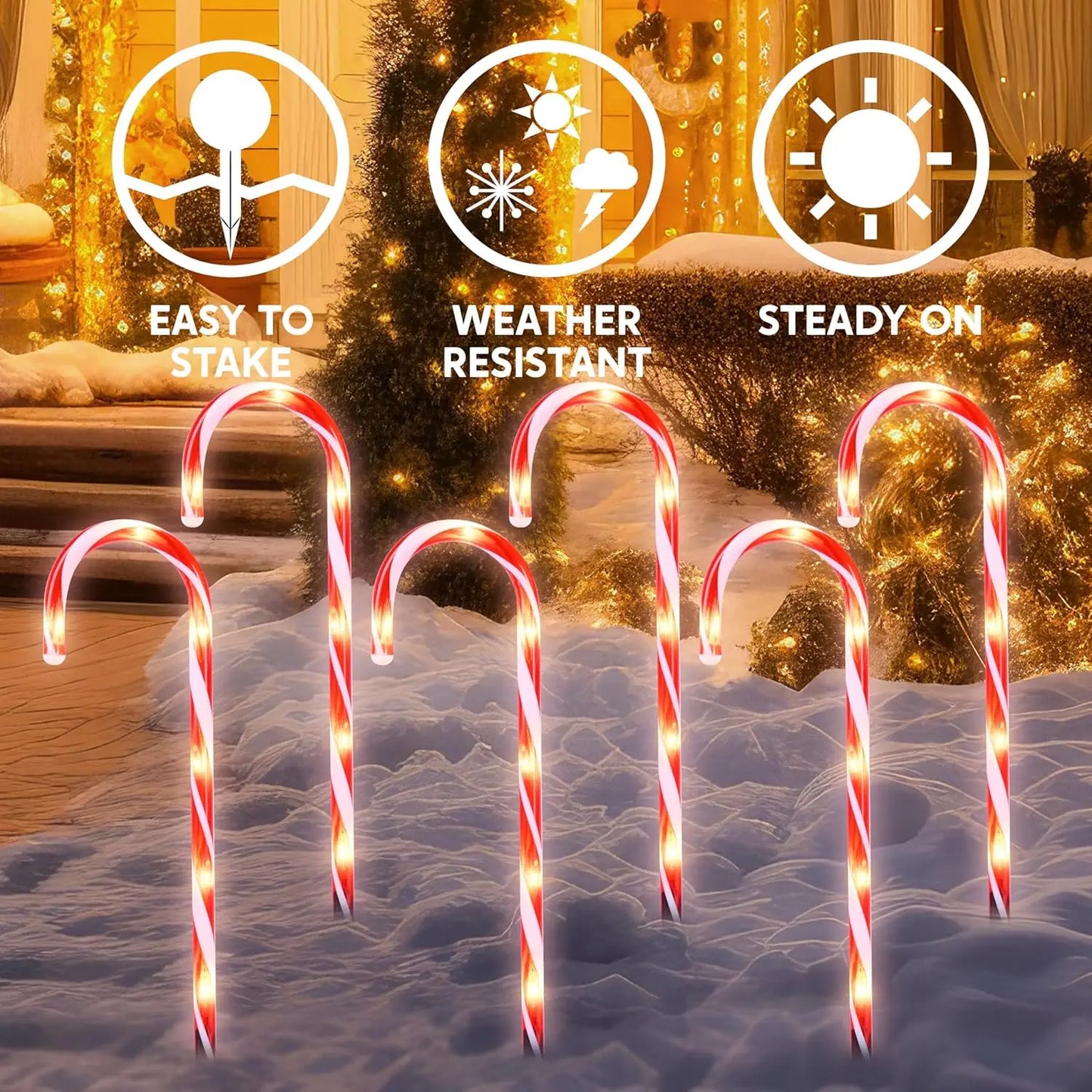 Joyfy Set Of Twelve Pre Lit Candy Cane Pathway Lights