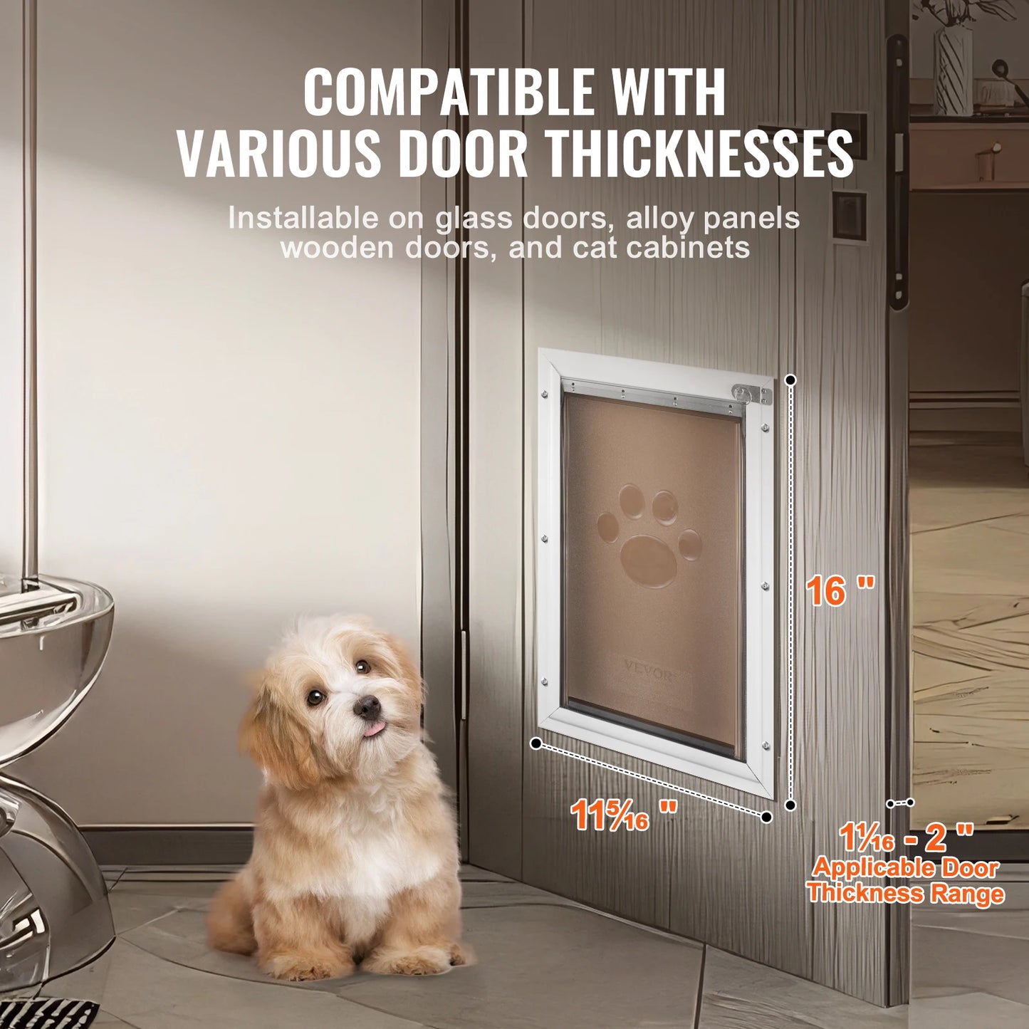 Interior Exterior Weatherproof Aluminum Pet Door With Secure Flap