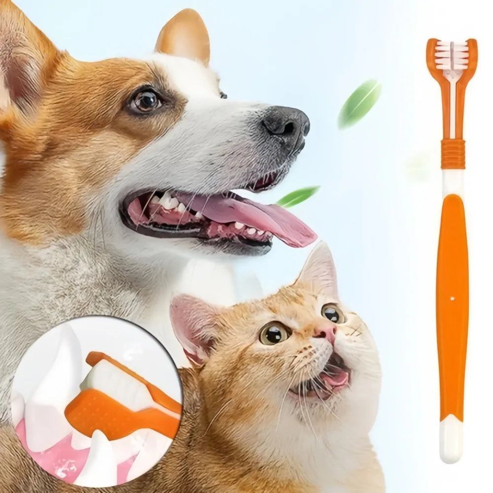Three Sided Pet Toothbrush Removes Tartar And Freshens Breath