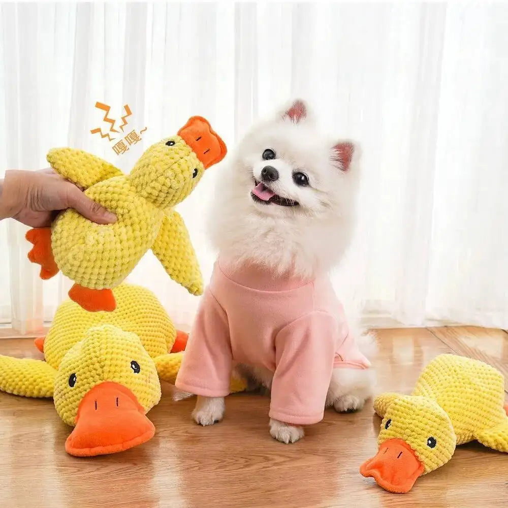 Bite Resistant Squeaky Plush Duck Dog Chew Toy For Puppies