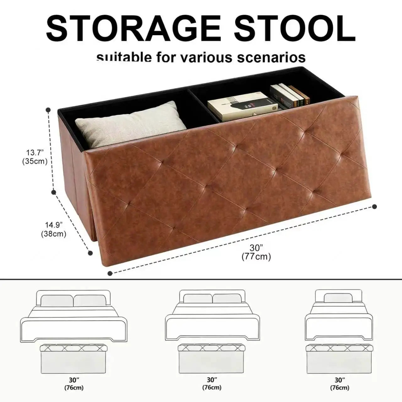 Sarenzoon Tufted Faux Leather Storage Folding Footrest Ottoman
