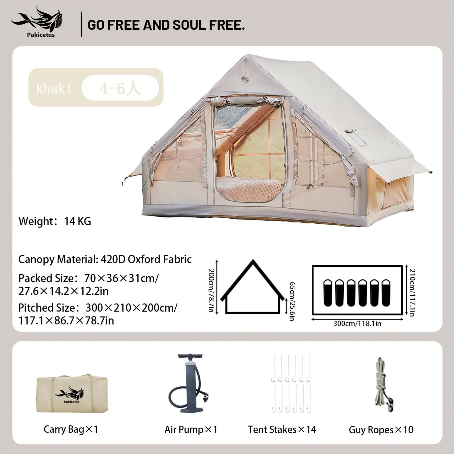 Pakicetus Quick Setup Inflatable Camping Tent Waterproof Family Air Tent