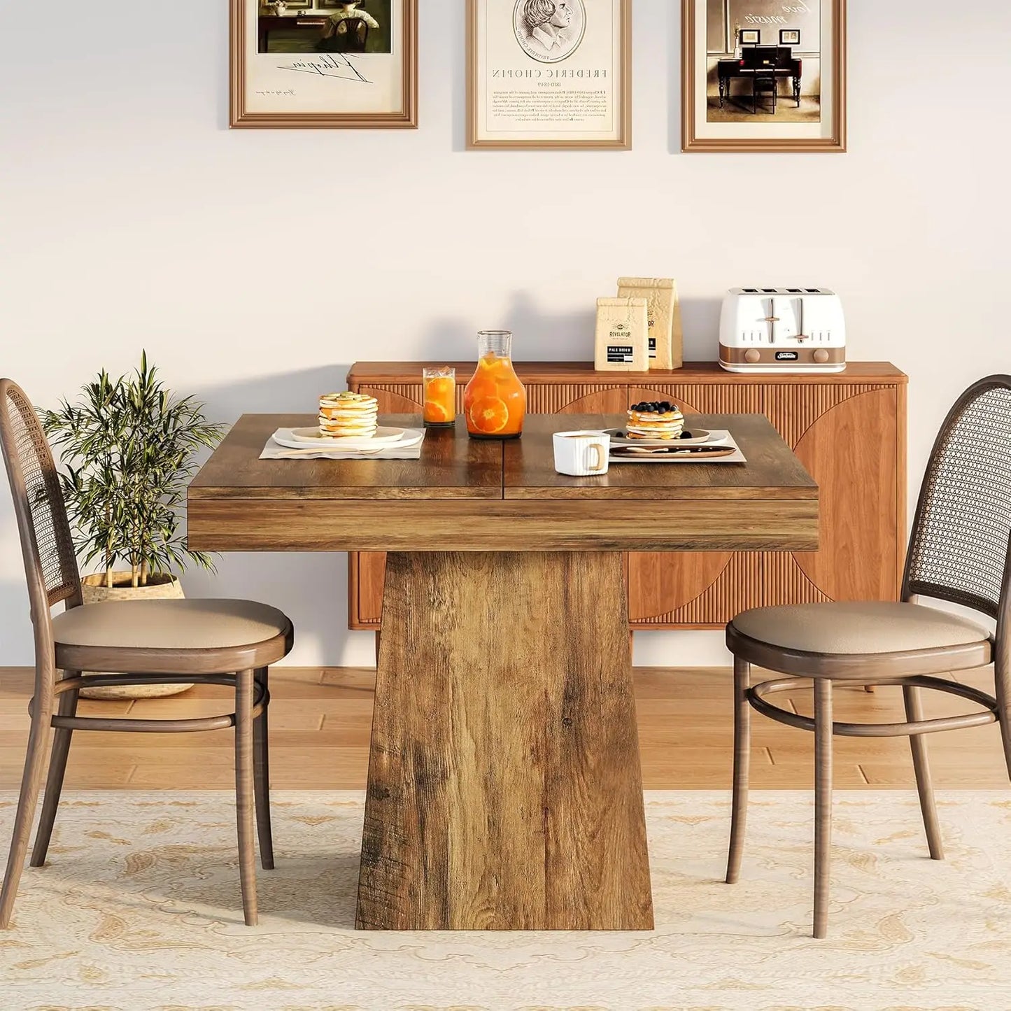 Tribesigns Square Wood Dining Table With Sturdy Pedestal Base
