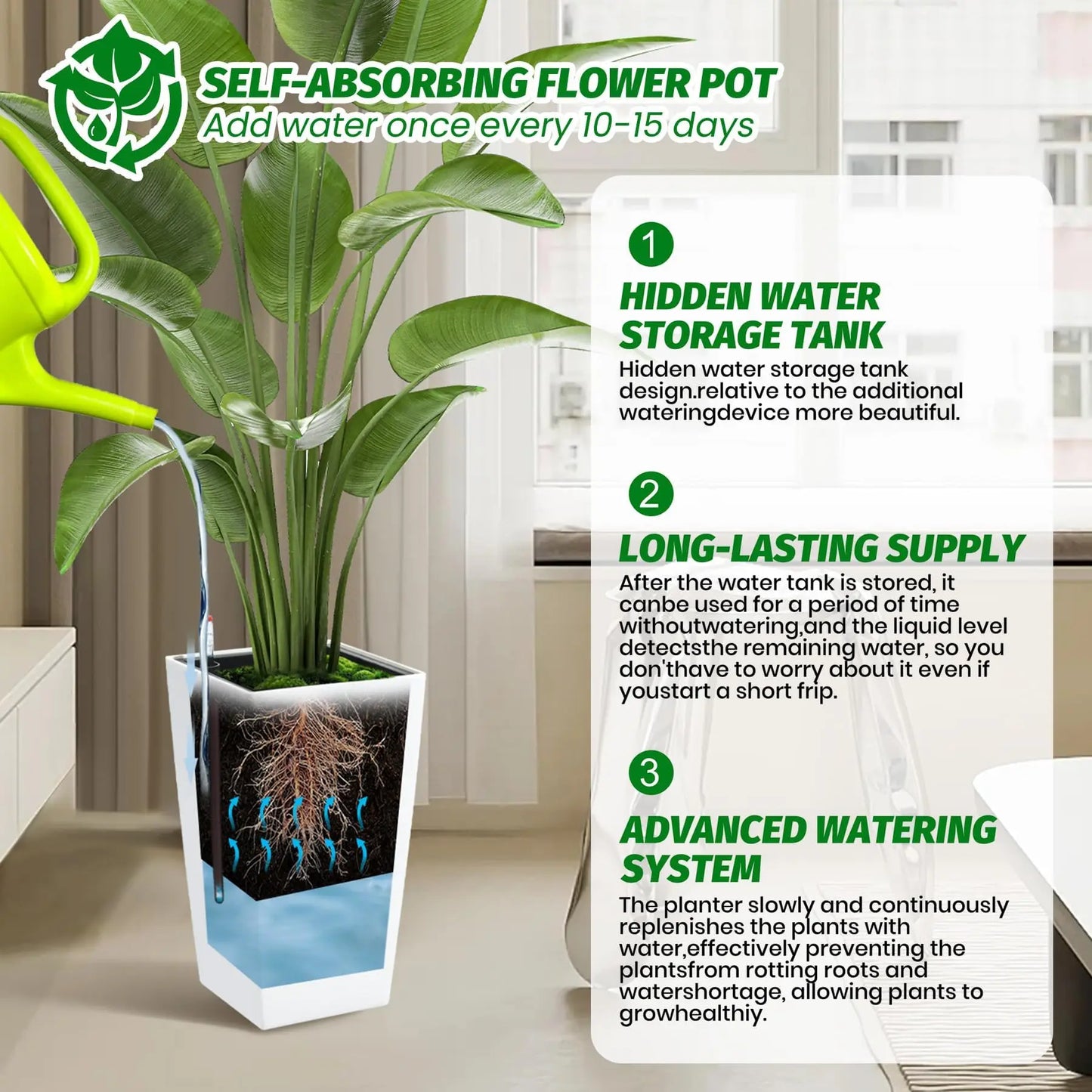 HiMISS Modern Self Watering Tall Planters Garden Set