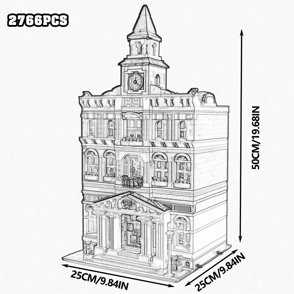 Grand Emporium City House Street View Building Blocks Set With Police Station And Town Hall Models For Display