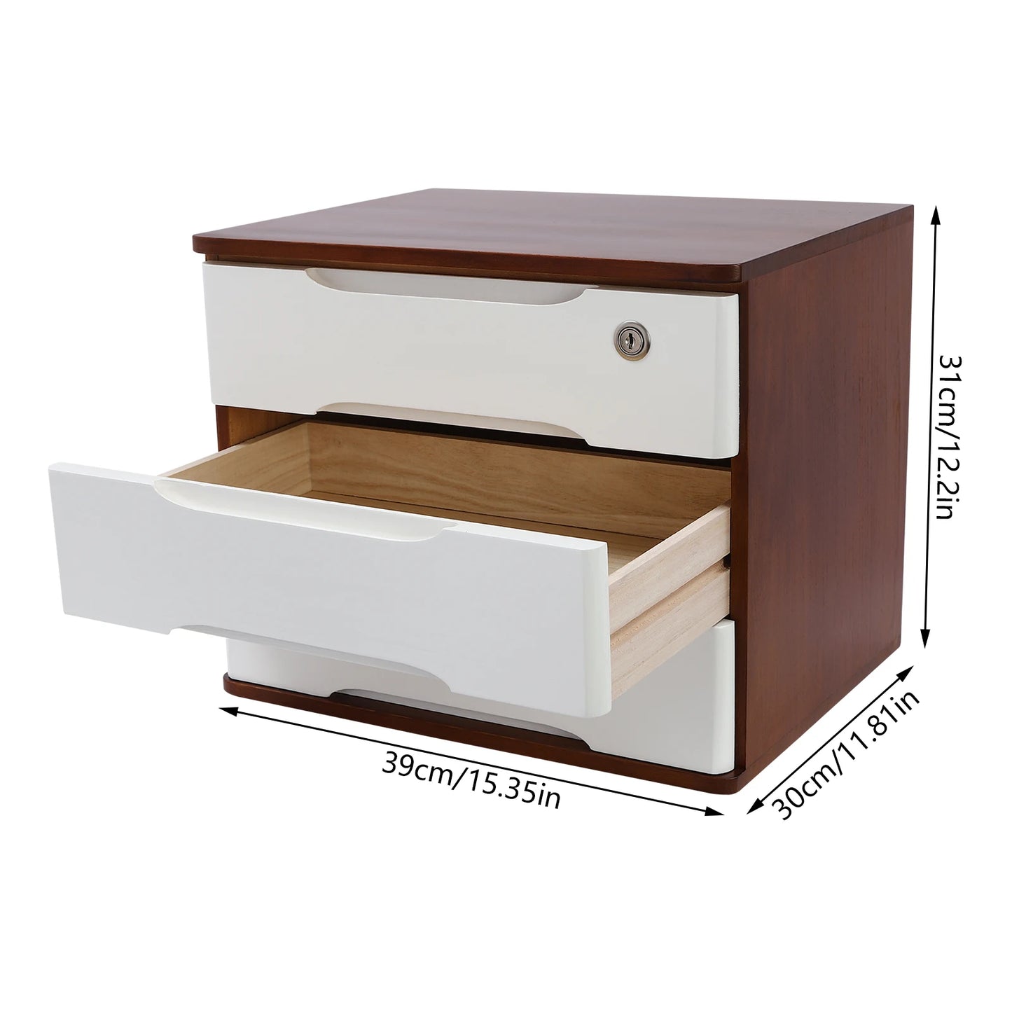 Eco Friendly Wooden Desktop Storage Box With Lockable Drawers
