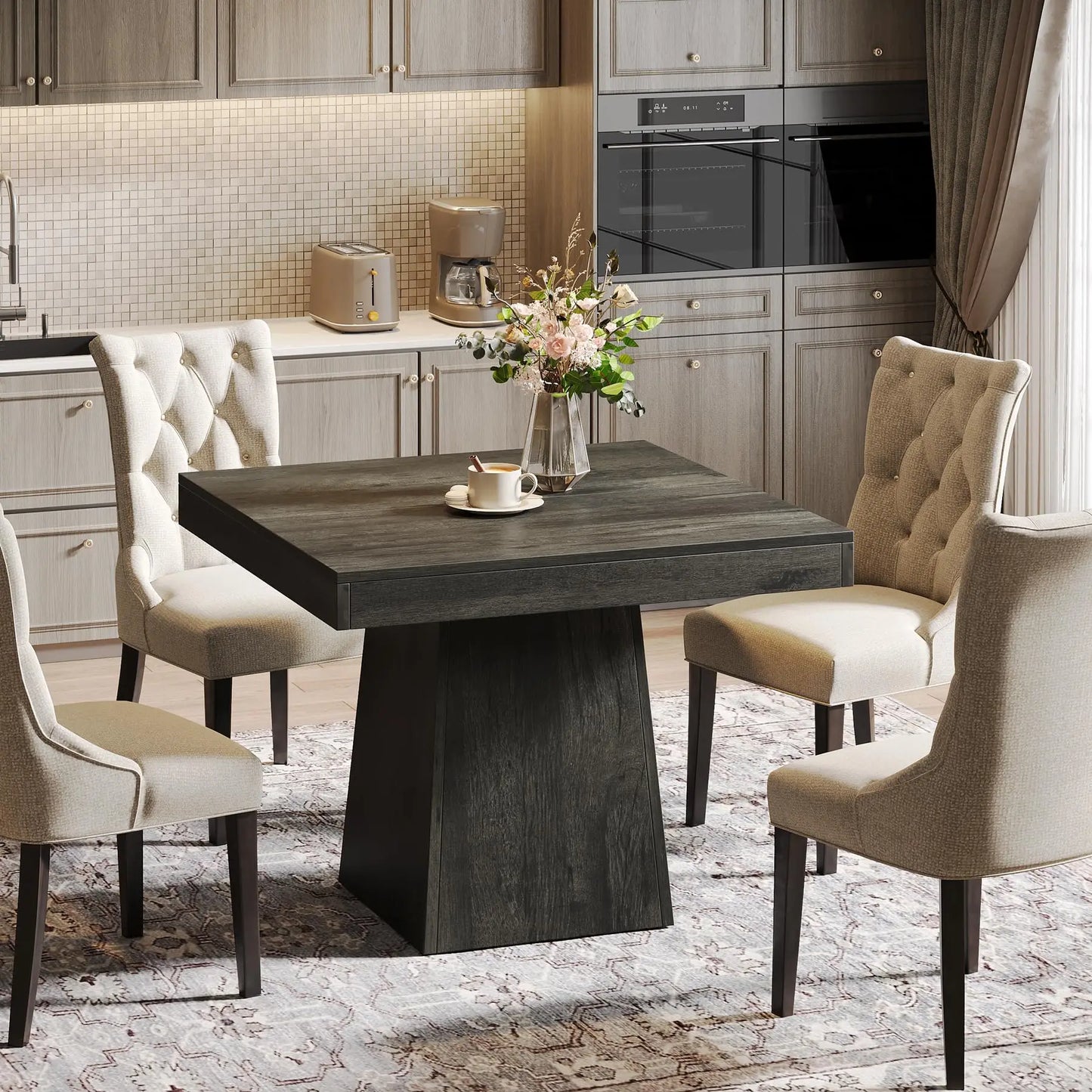 Tribesigns Square Wood Dining Table With Sturdy Pedestal Base