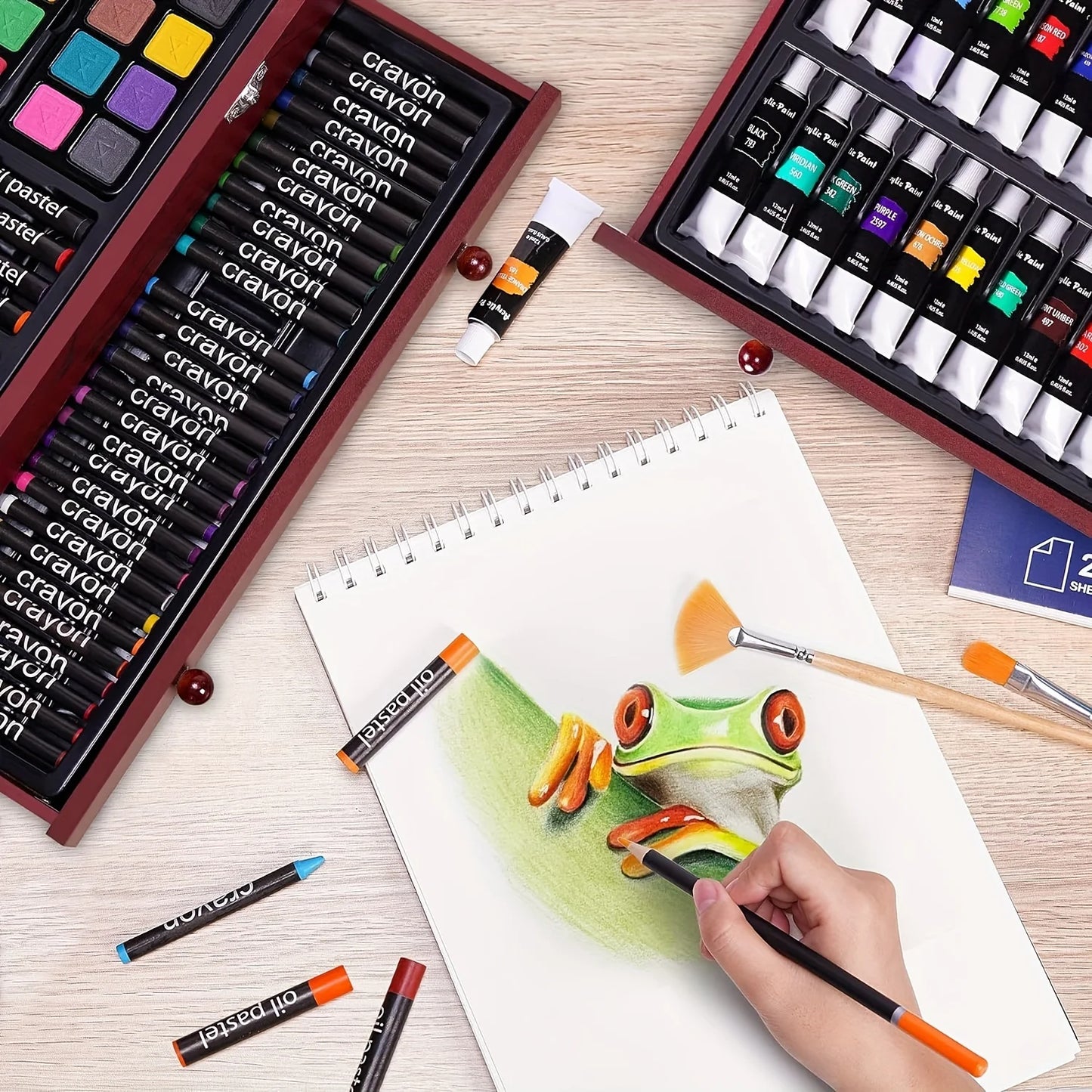 146 Piece Professional Art Set Featuring Crayons Watercolors And Pastels