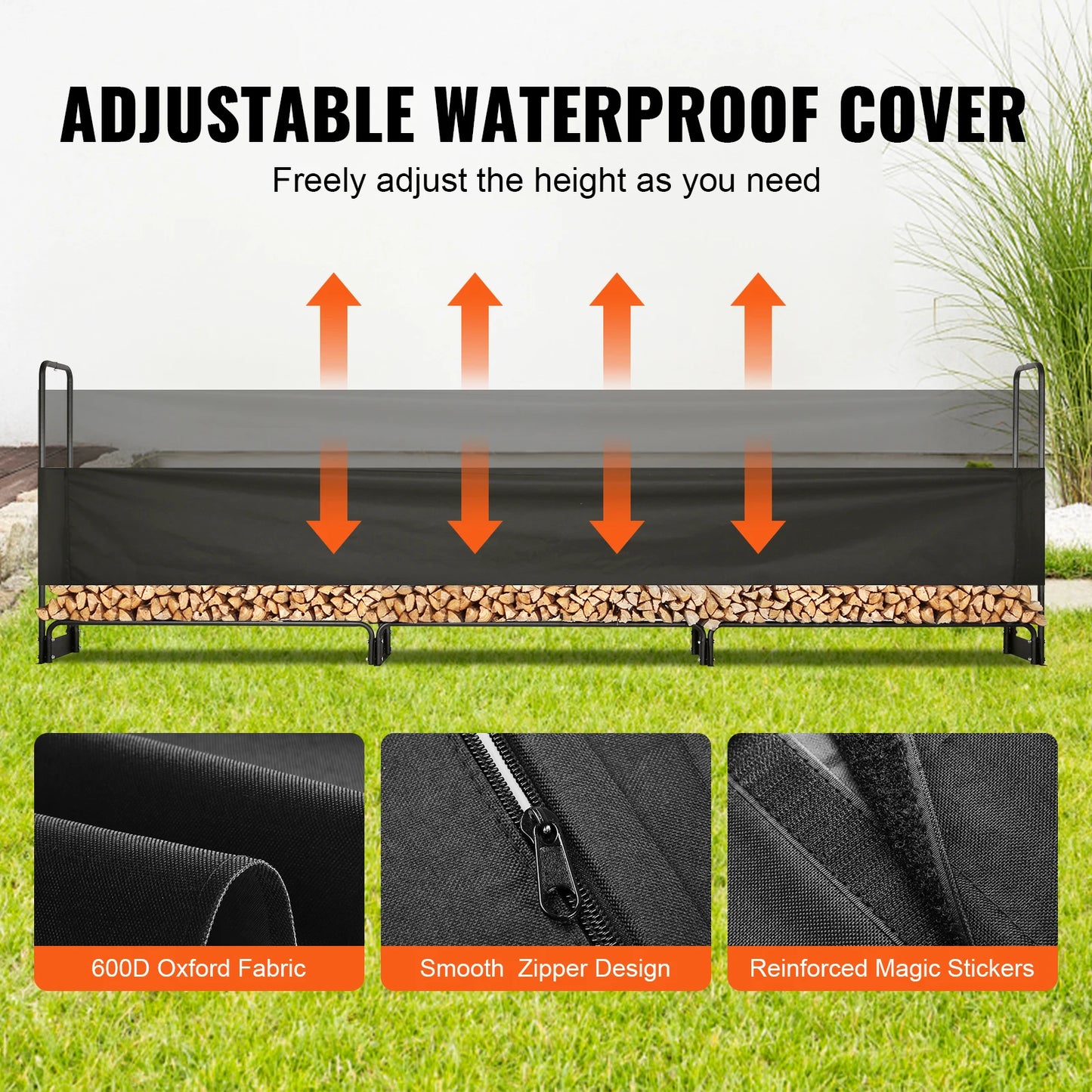 SucceBuy Heavy Duty Metal Firewood Rack With Waterproof Cover