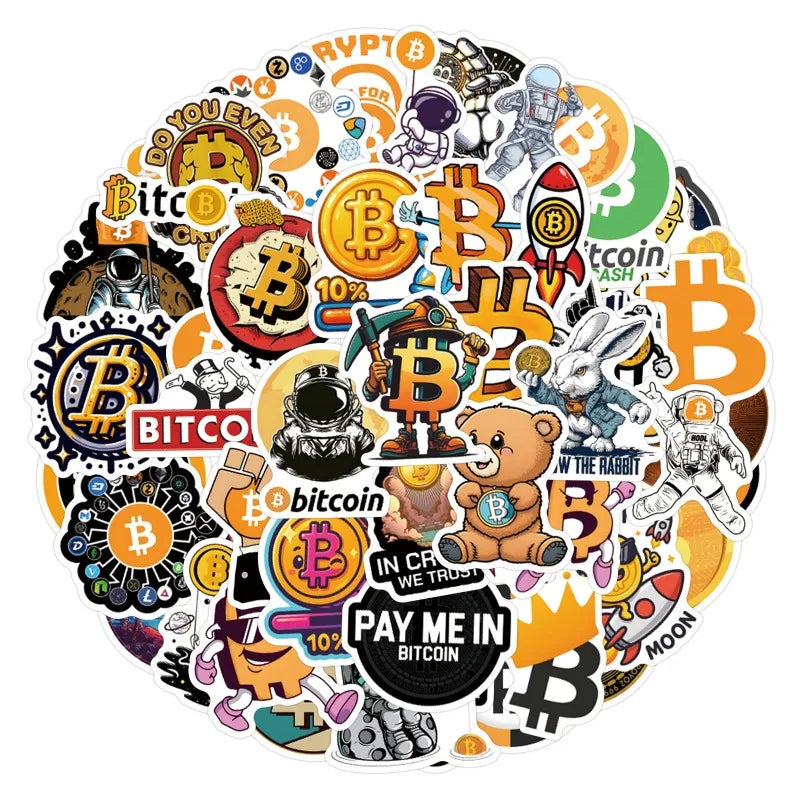 Cartoon Bitcoin Crypto Vinyl Decal Sticker Pack For Gadgets