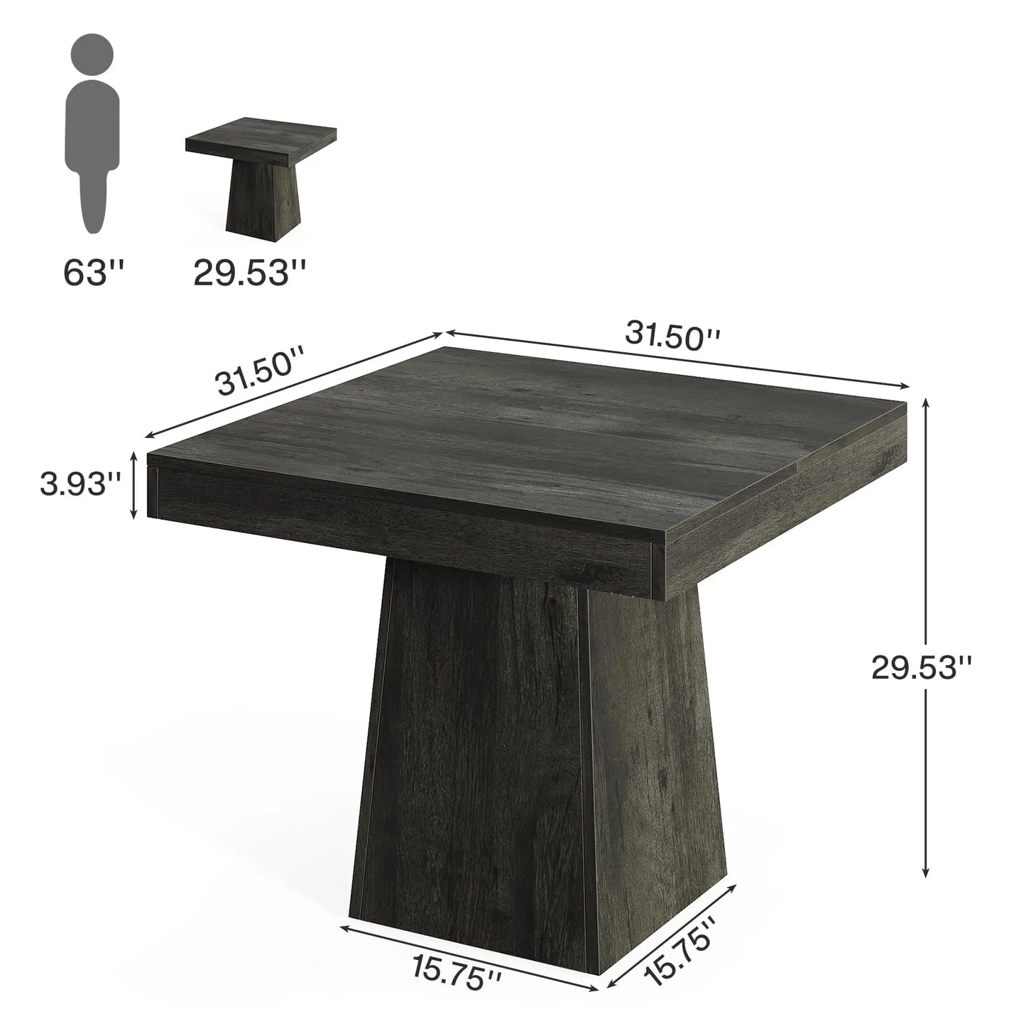 Tribesigns Square Wood Dining Table With Sturdy Pedestal Base