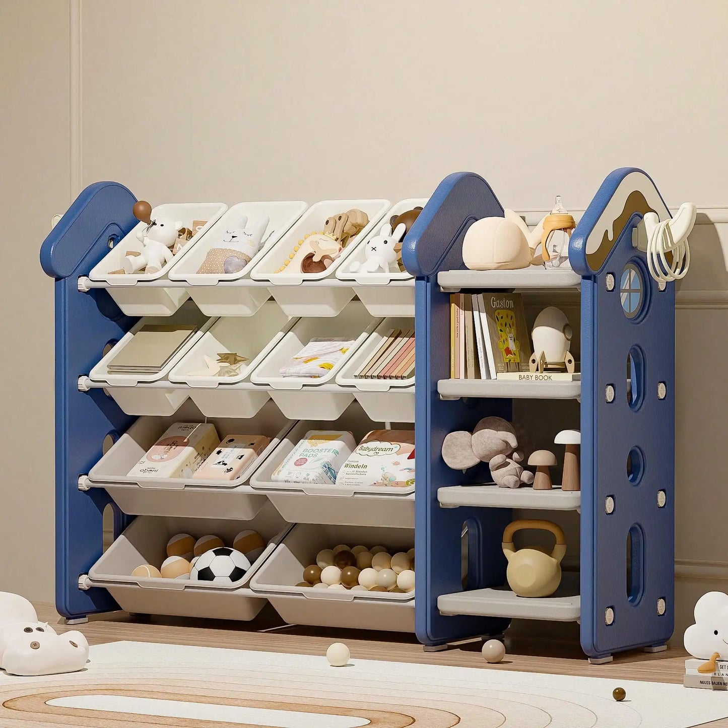 Toy Storage 10 Removable Bins 3 Tier Bookshelf Drawing Board