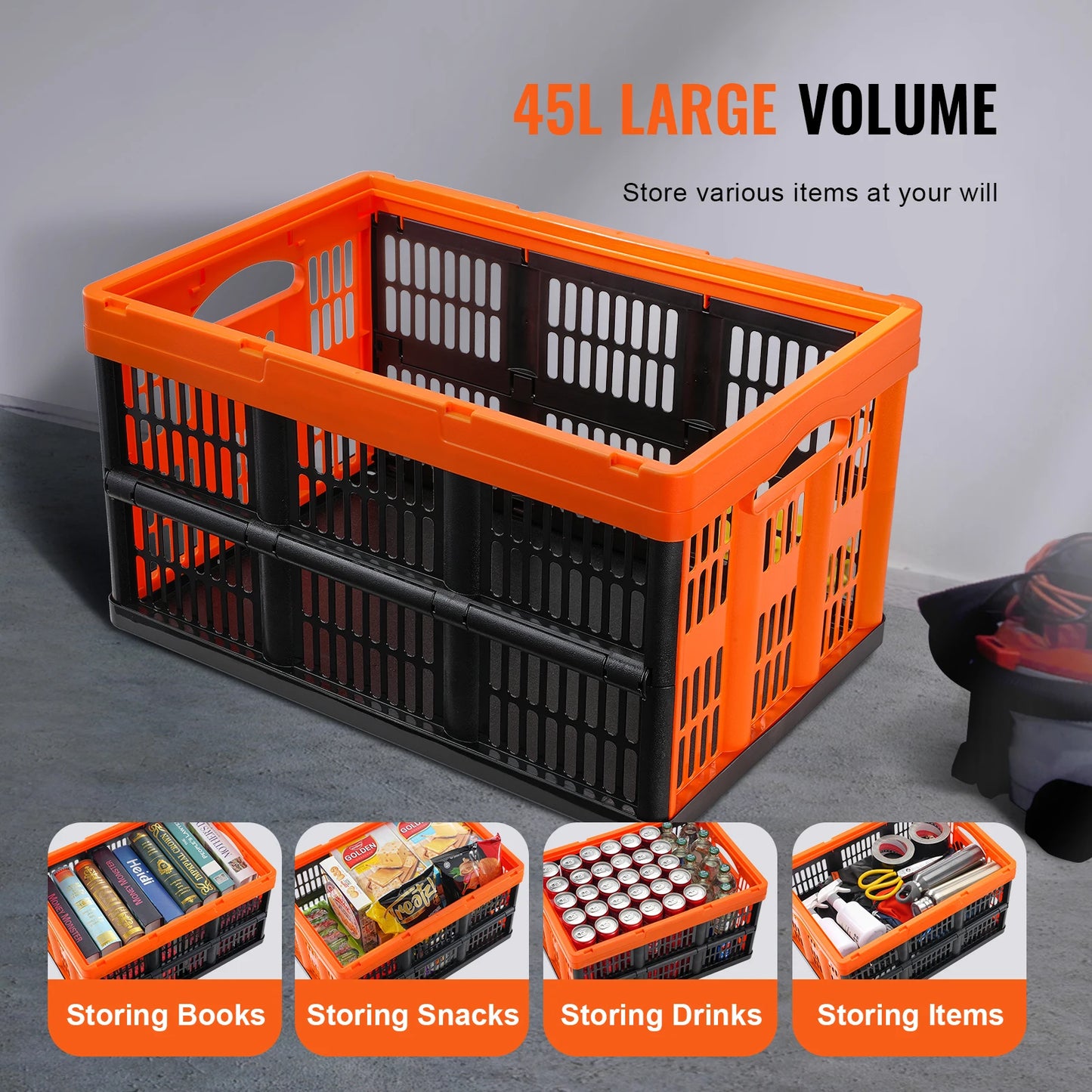 SucceBuy Plastic Collapsible Storage Baskets With Handles For Home Organization