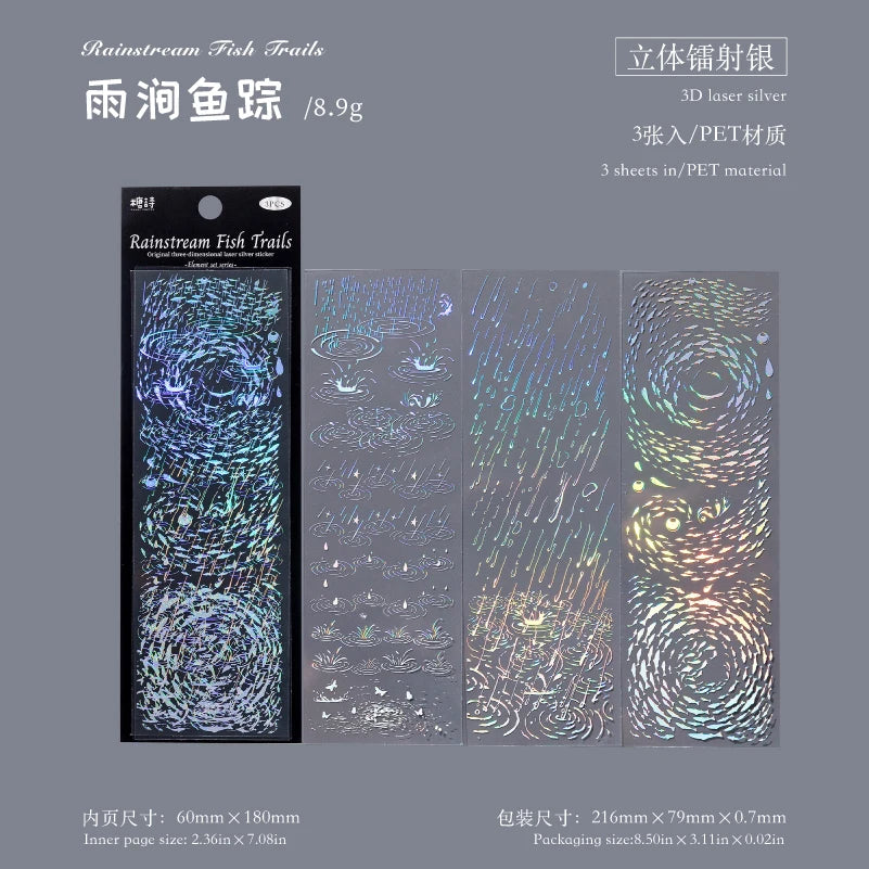 Kawaii PET Laser Silver Decorative Sticker Set For Diaries Scrapbooks