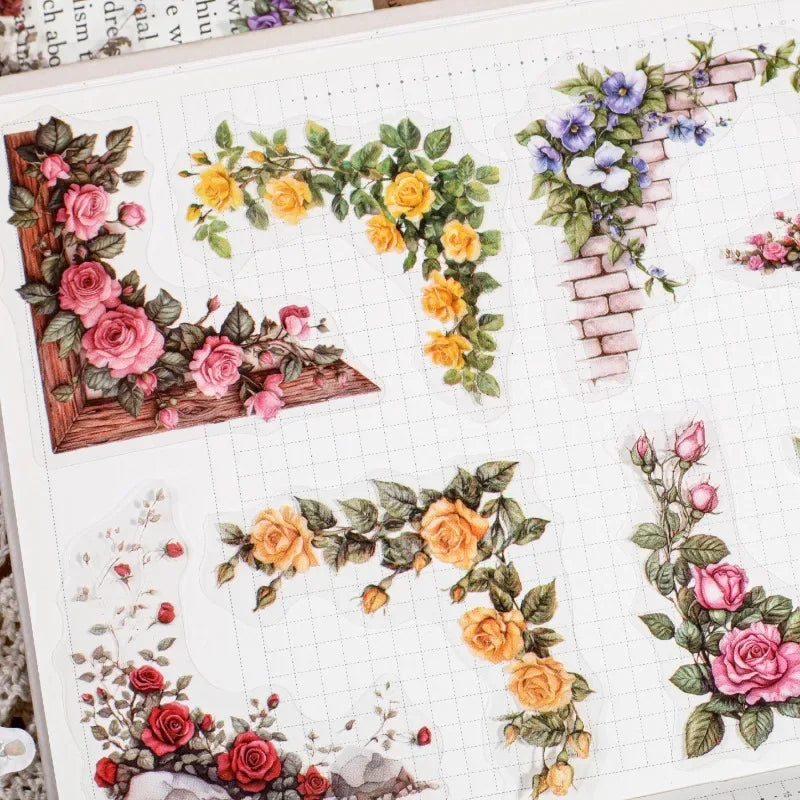 Flower PET Stickers For DIY Scrapbooking And Junk Journal Decor