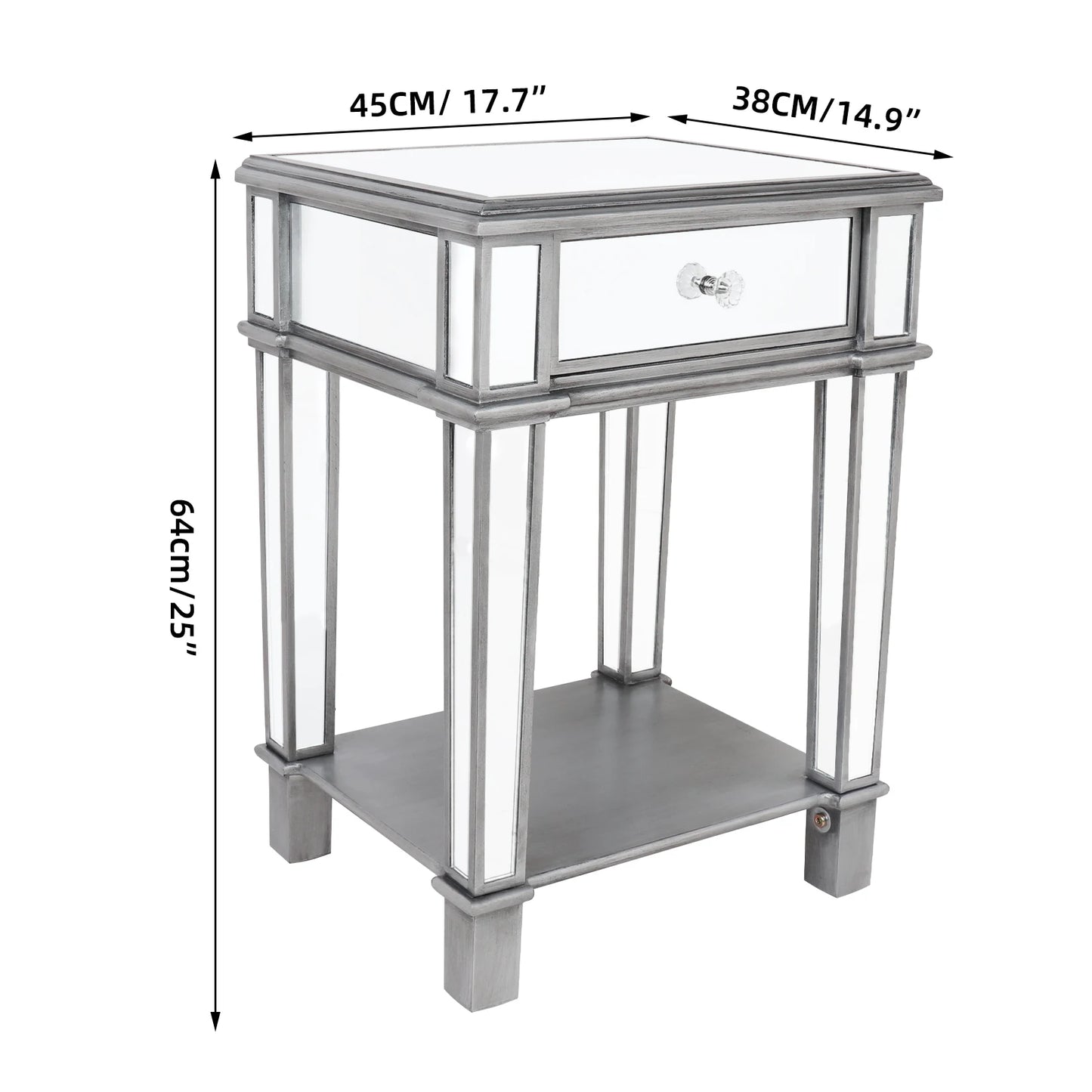 Modern Two Tier Mirrored End Table With Storage Drawer